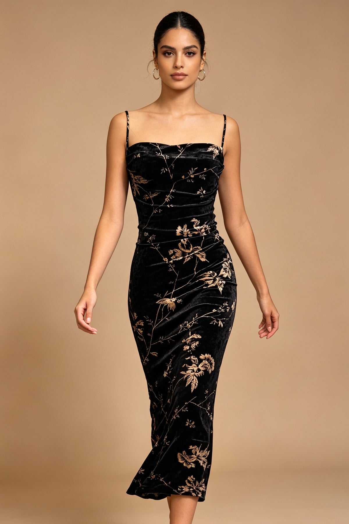 Q26 Velvet Floral Pattern Long Dress