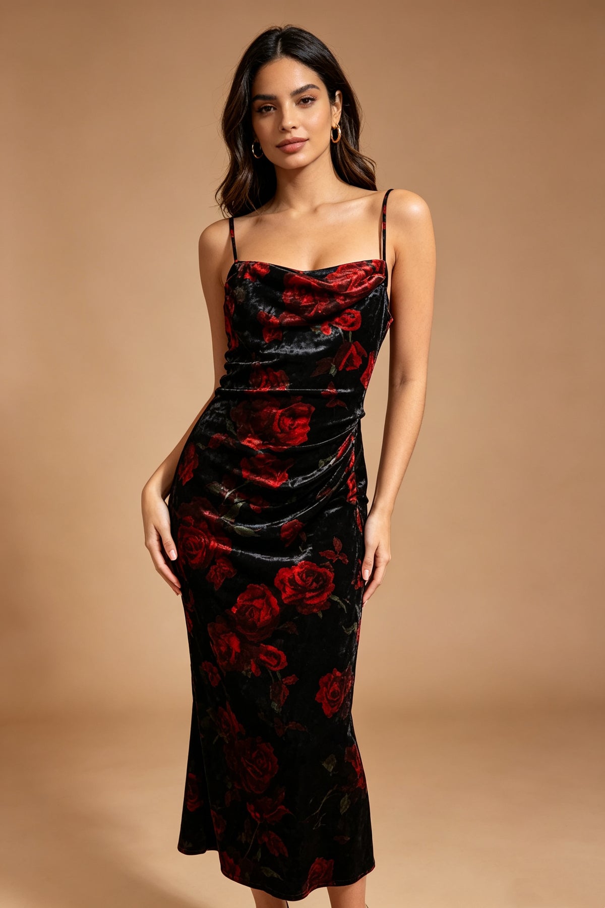 Q26 Velvet Floral Pattern Long Dress