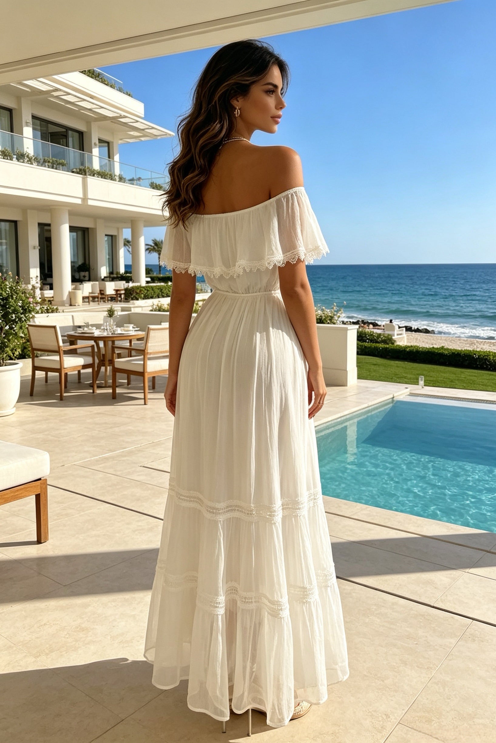 Q26 Off-Shoulder Silk Long Dress
