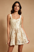 Q26 Satin Floral Embroidery Mini Dress