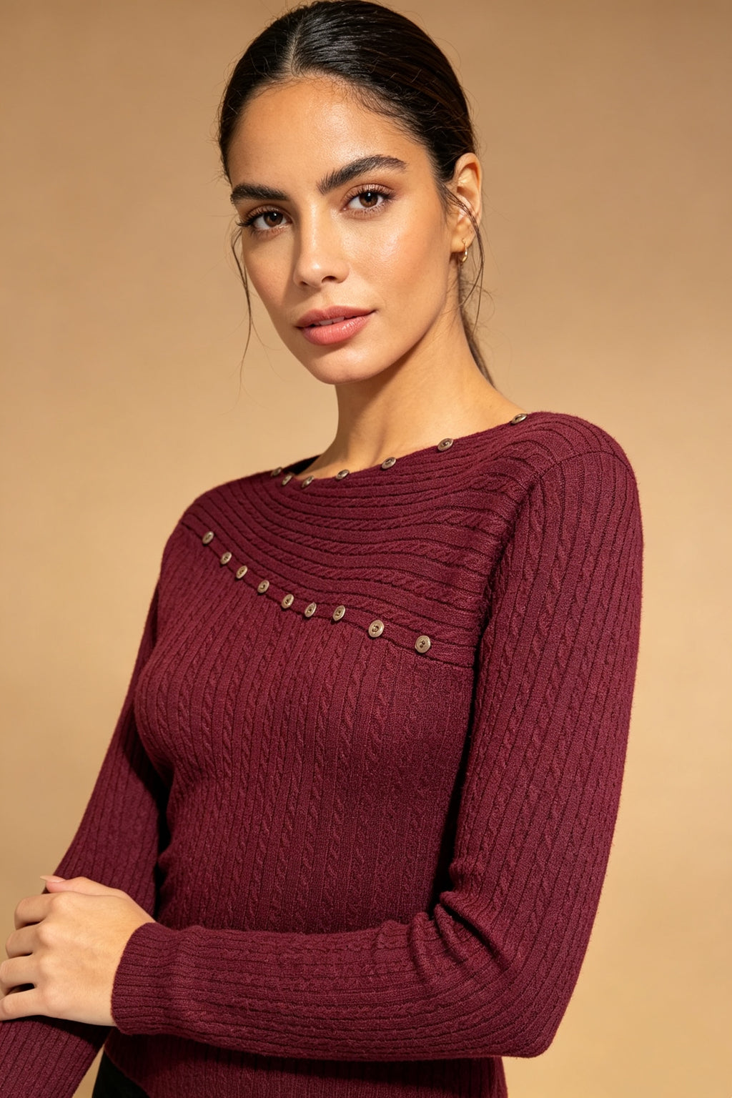 Q26 Button-Detail Knit Sweater Top