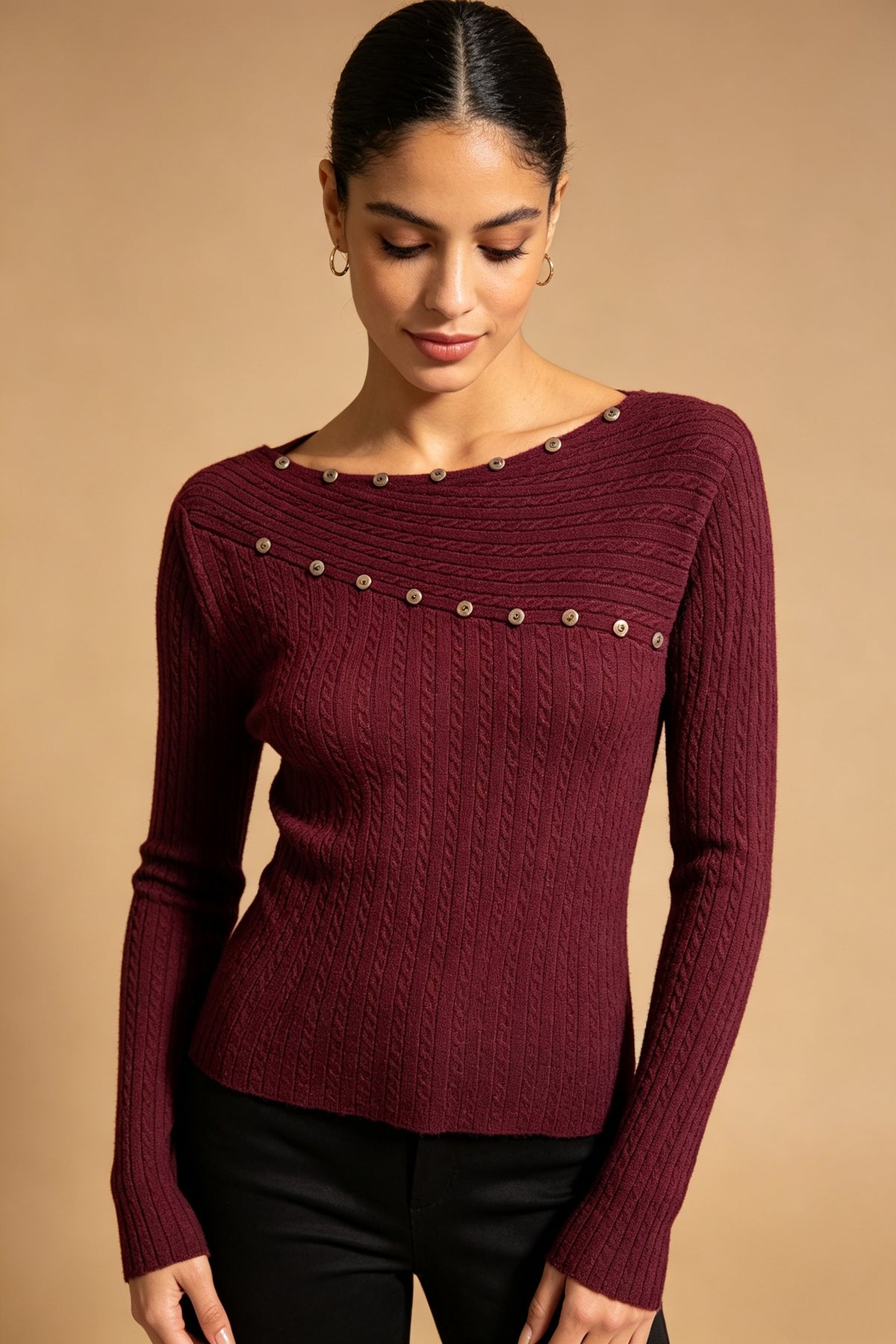 Q26 Button-Detail Knit Sweater Top