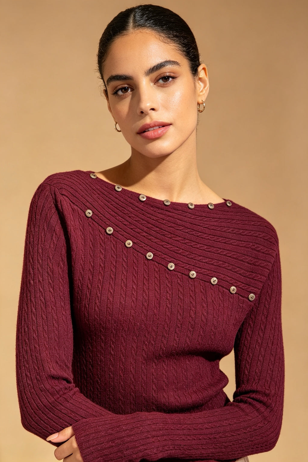 Q26 Button-Detail Knit Sweater Top