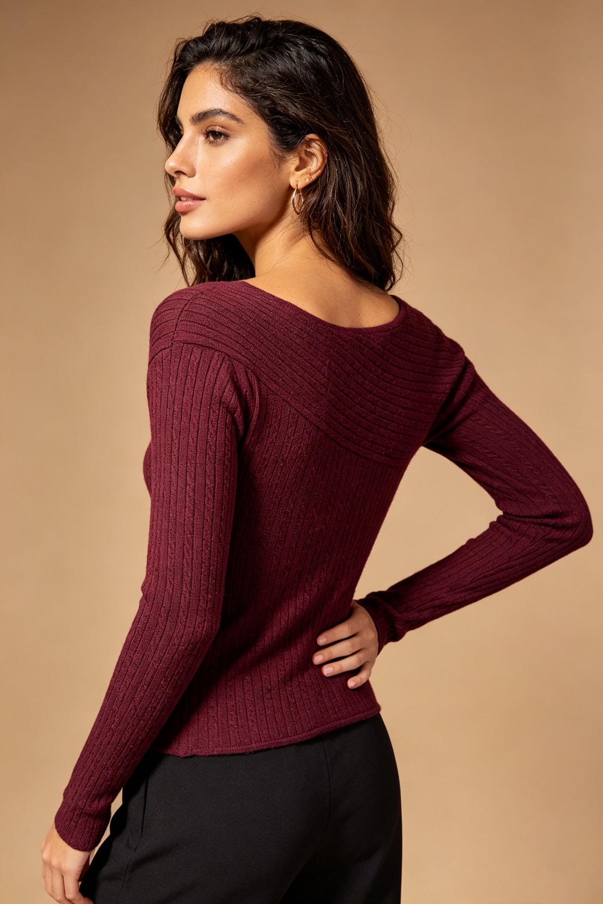 Q26 Button-Detail Knit Sweater Top
