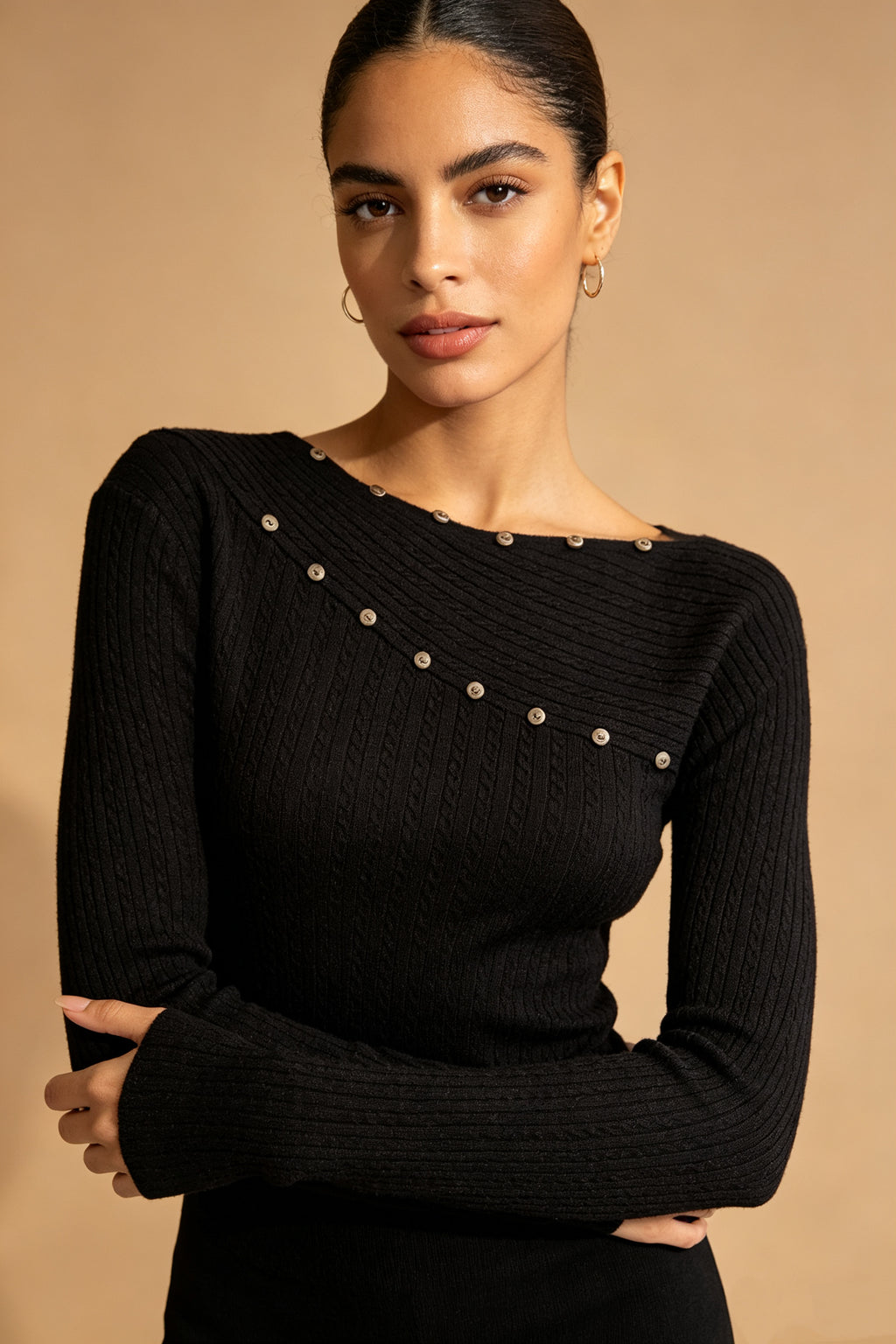 Q26 Button-Detail Knit Sweater Top