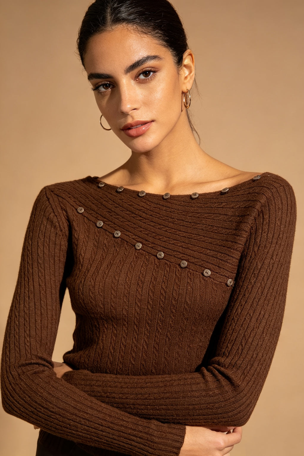 Q26 Button-Detail Knit Sweater Top