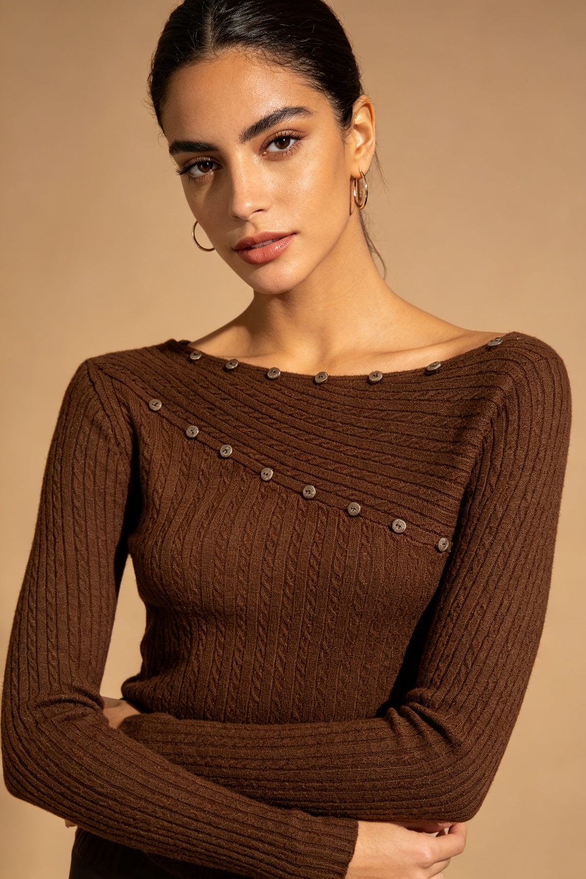Q26 Button-Detail Knit Sweater Top