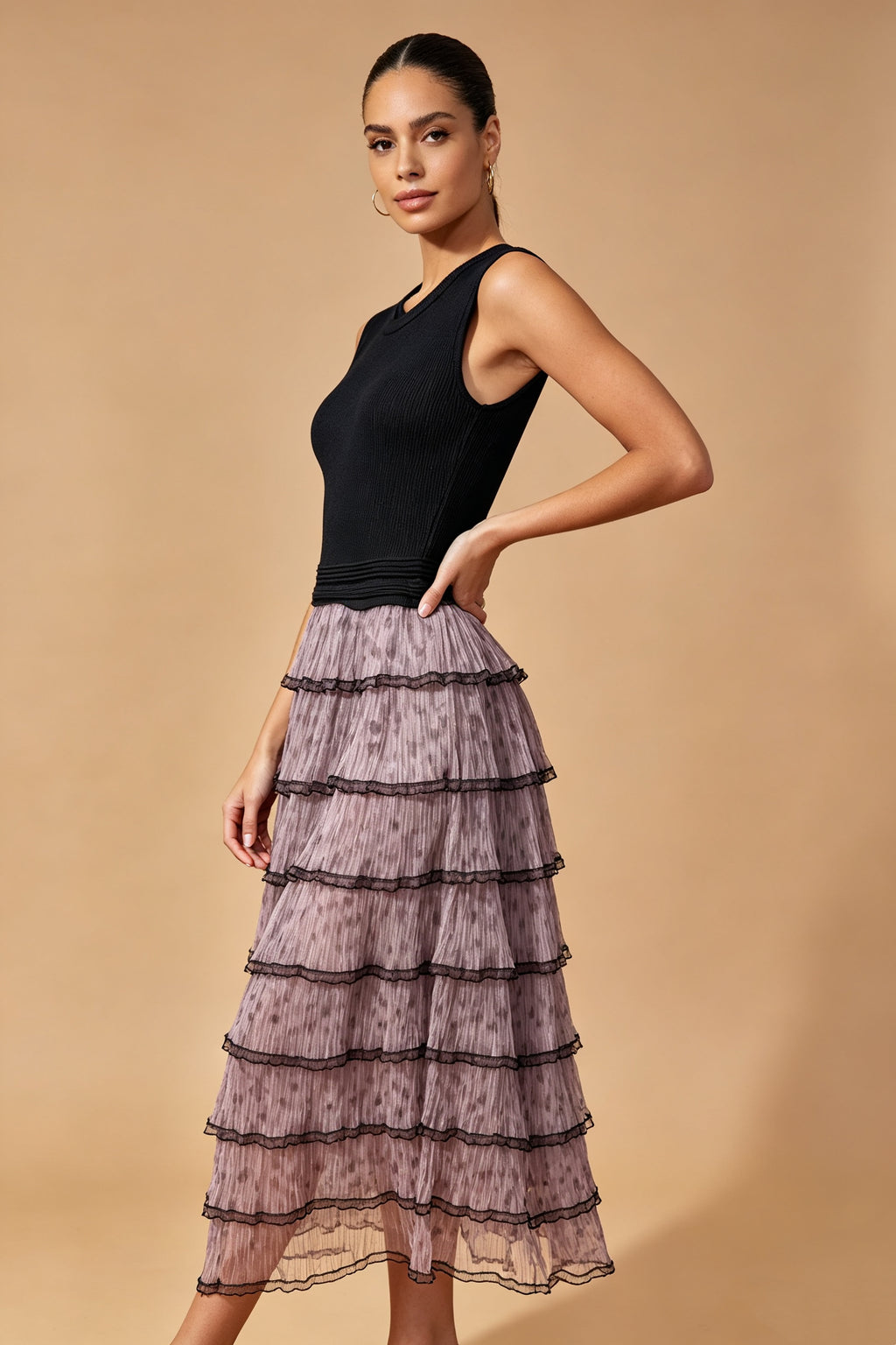 Q26 Ribbed Tiered Long Dress