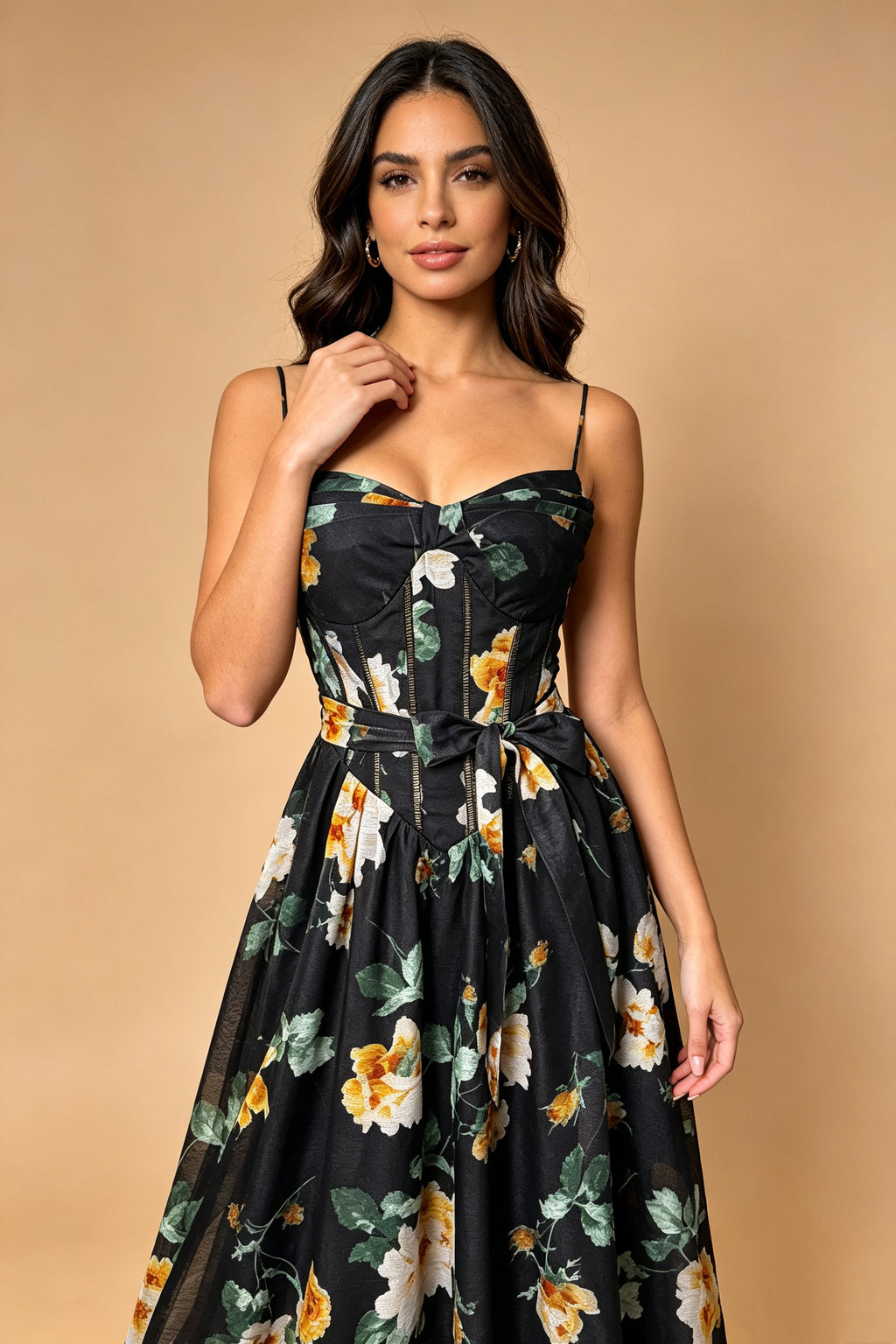 Q26 Floral Corset Linen Long Dress