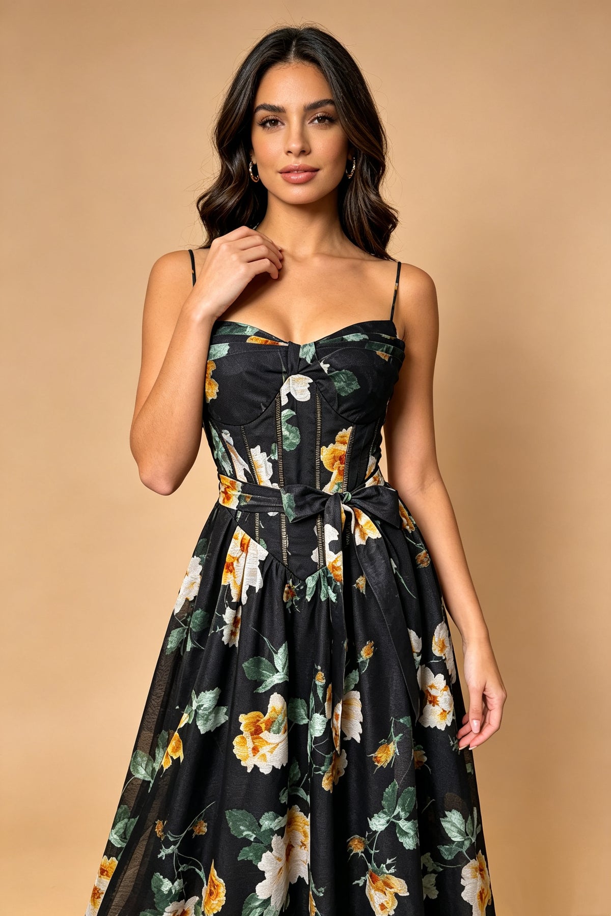 Q26 Floral Corset Linen Long Dress