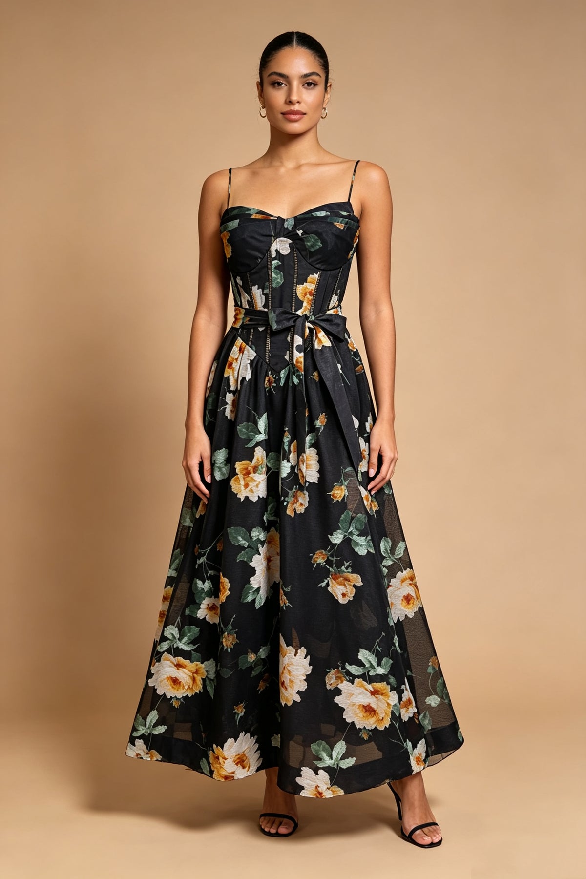 Q26 Floral Corset Linen Long Dress