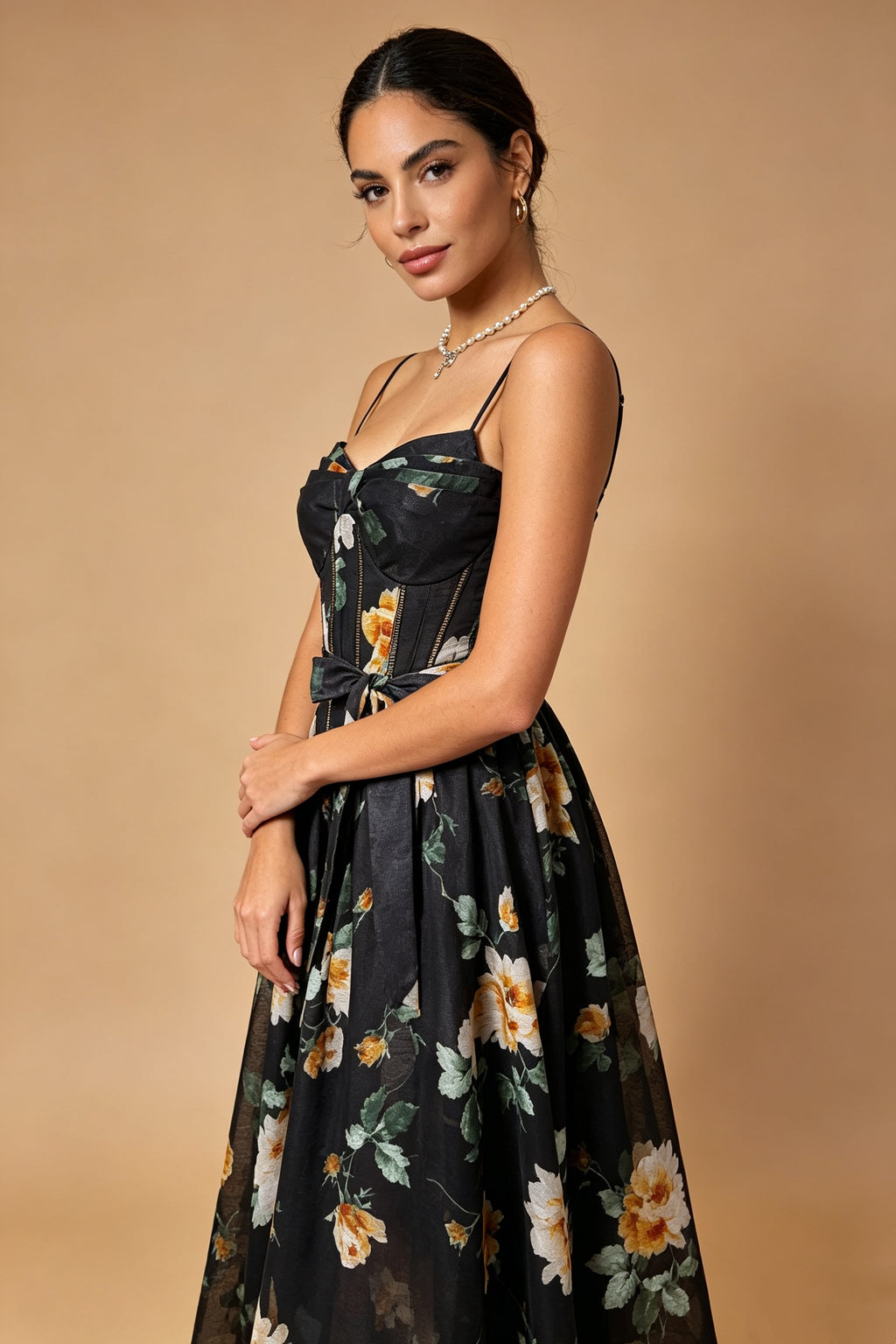 Q26 Floral Corset Linen Long Dress