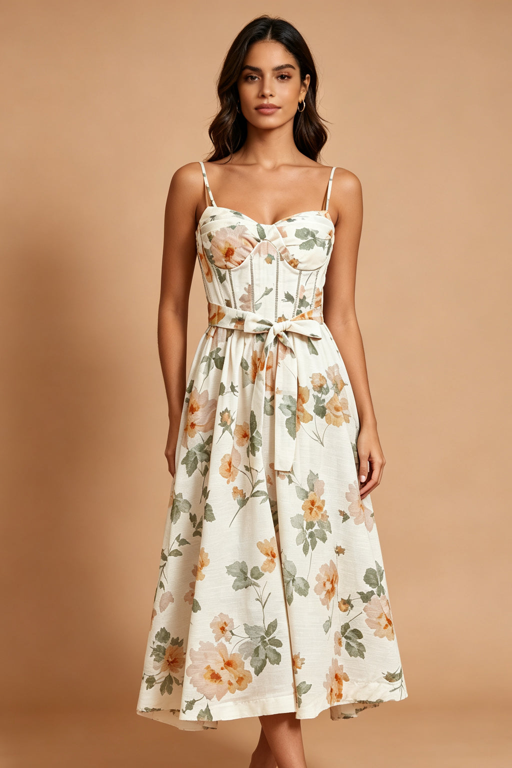Q26 Floral Corset Linen Long Dress