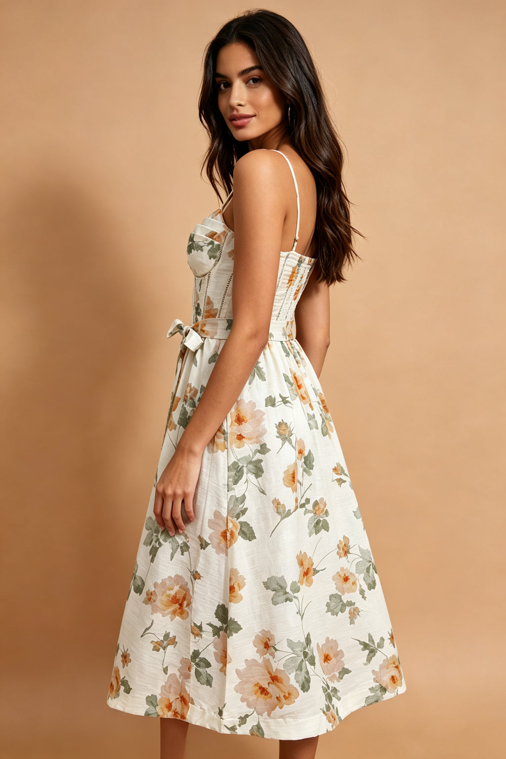 Q26 Floral Corset Linen Long Dress