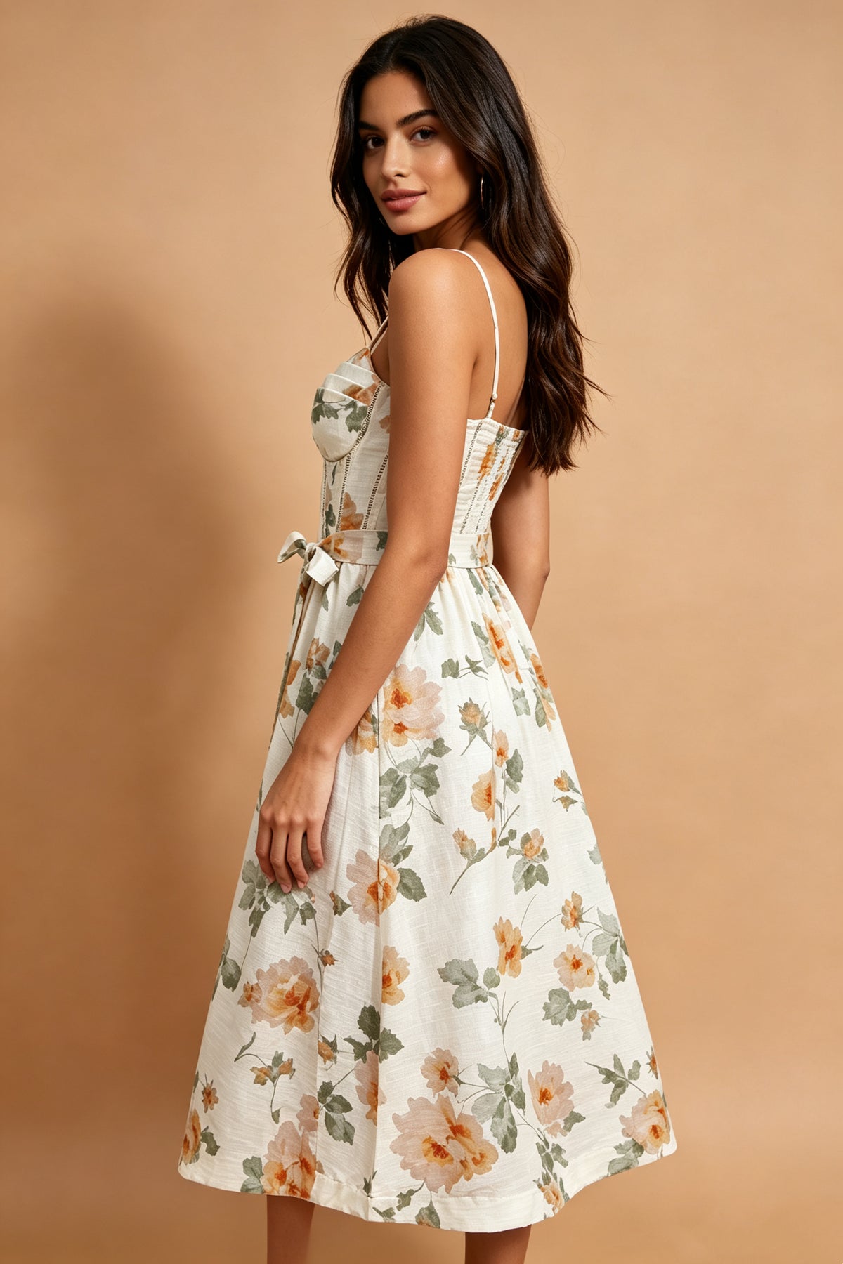 Q26 Floral Corset Linen Long Dress