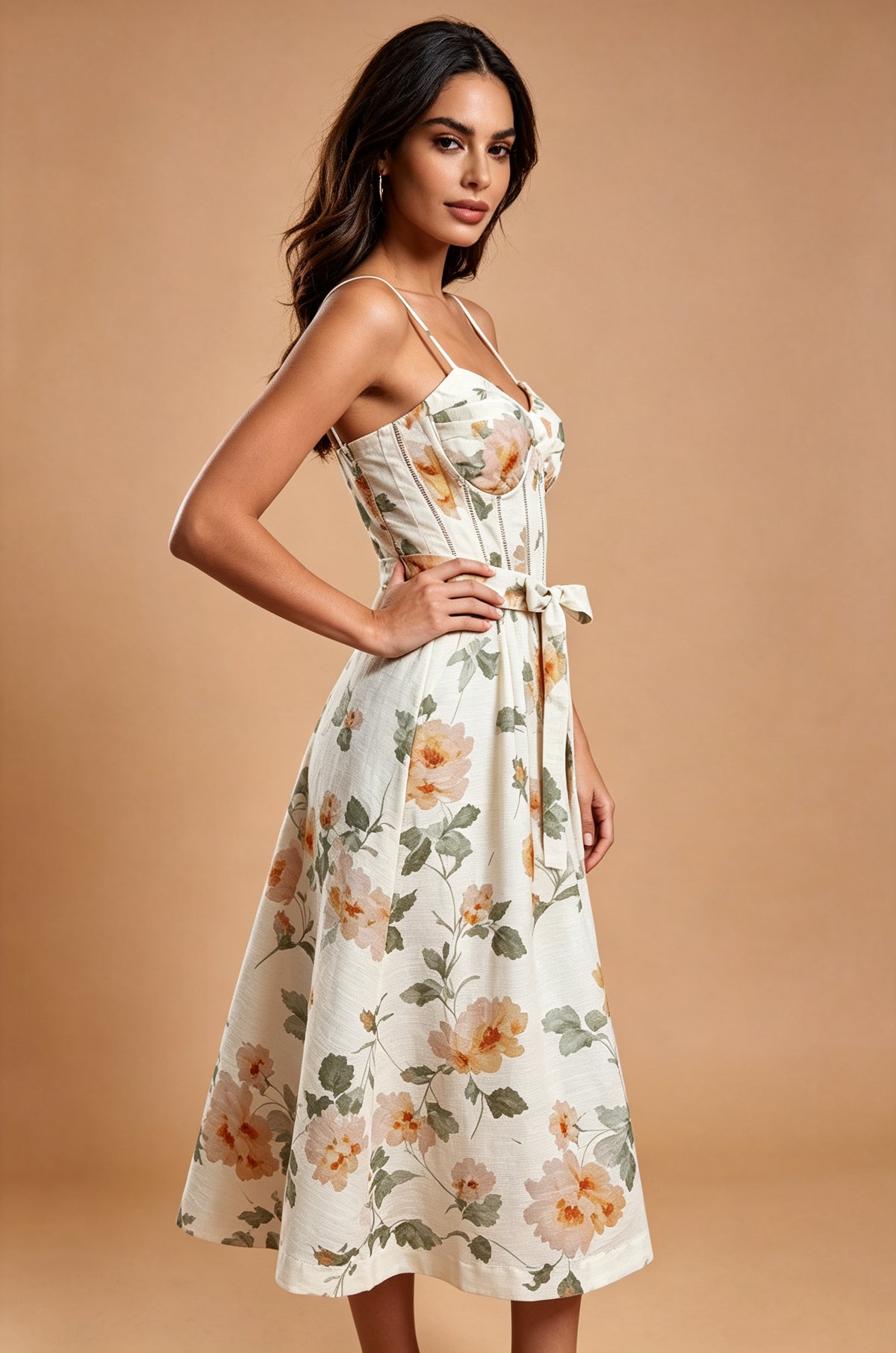 Q26 Floral Corset Linen Long Dress