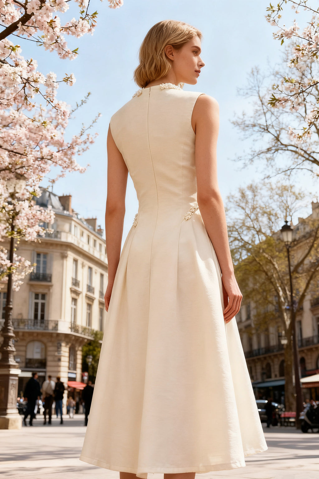 Q26 Pearl Embellished Neckline Midi Dress