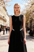 Q26 Pearl Embellished Neckline Midi Dress