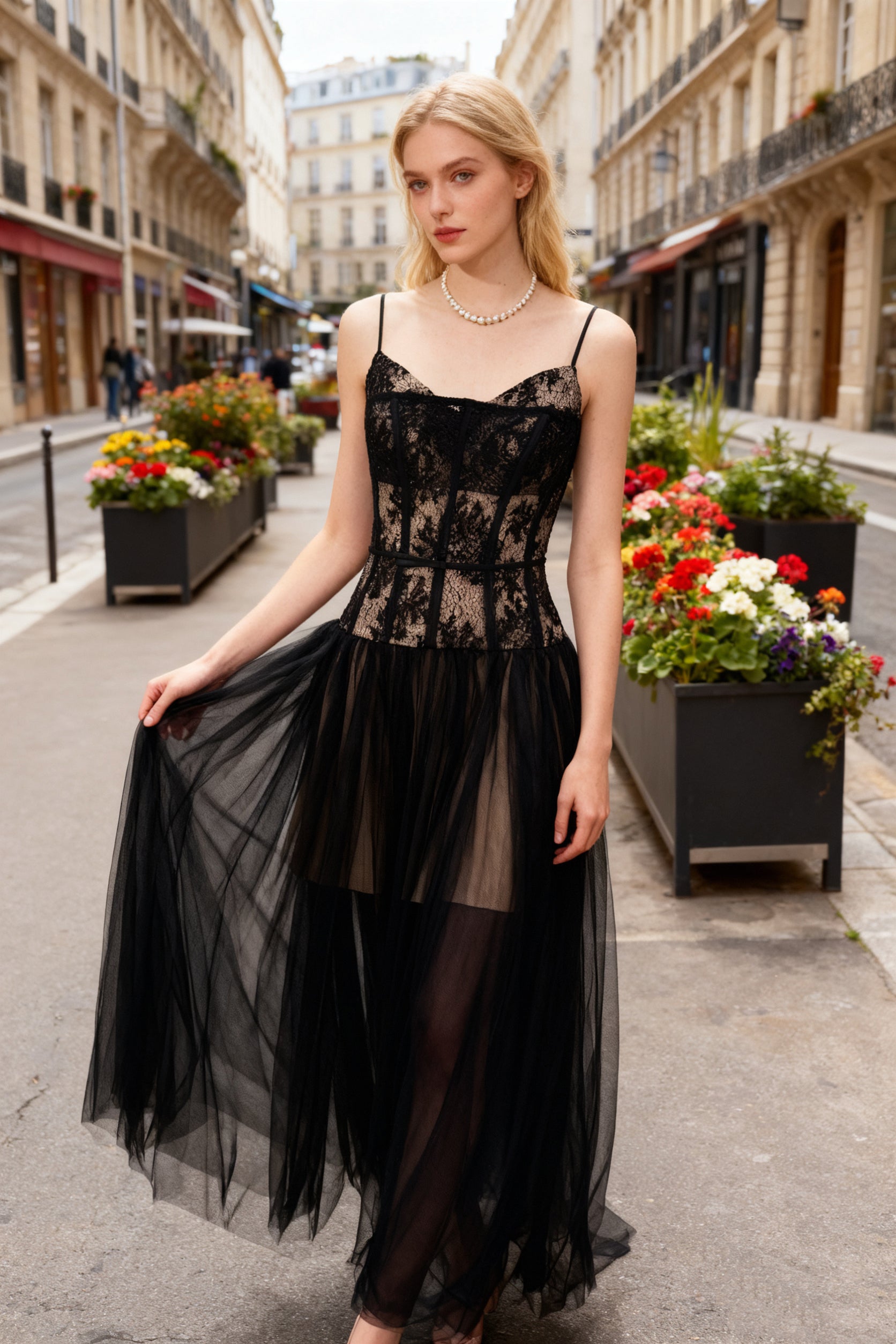 Q26 Lace Corset Midi Dress