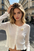 Q26 Pearl Button Sheer Cardigan Top