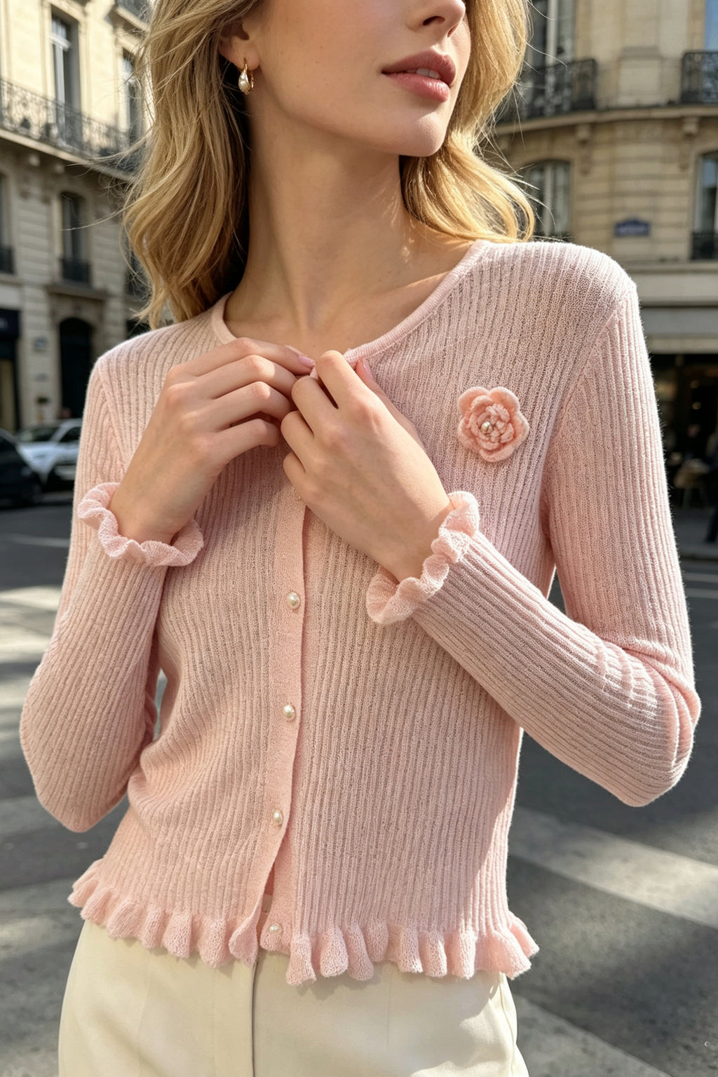 Q26 Pearl Button Sheer Cardigan Top
