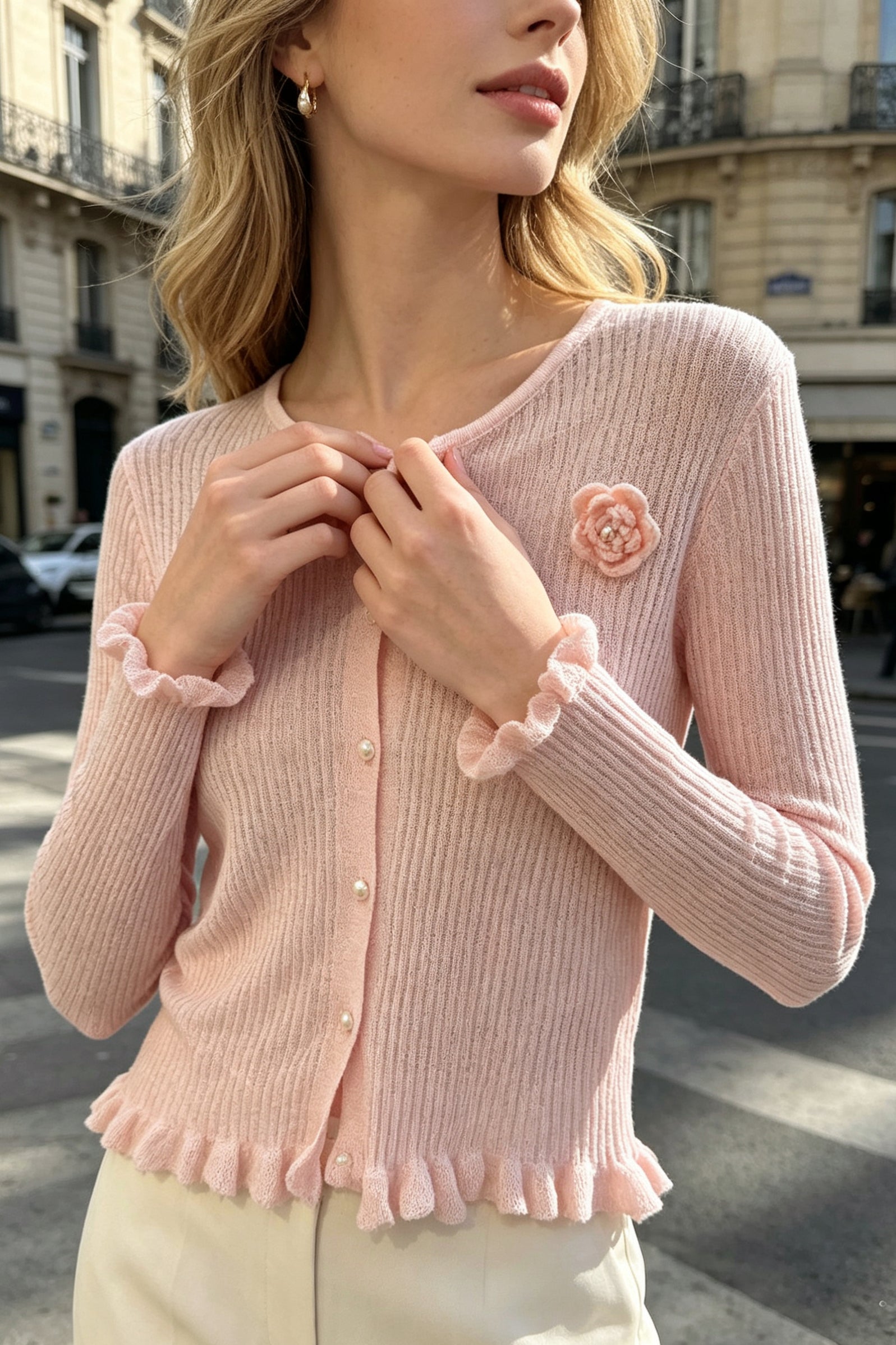 Q26 Pearl Button Sheer Cardigan Top