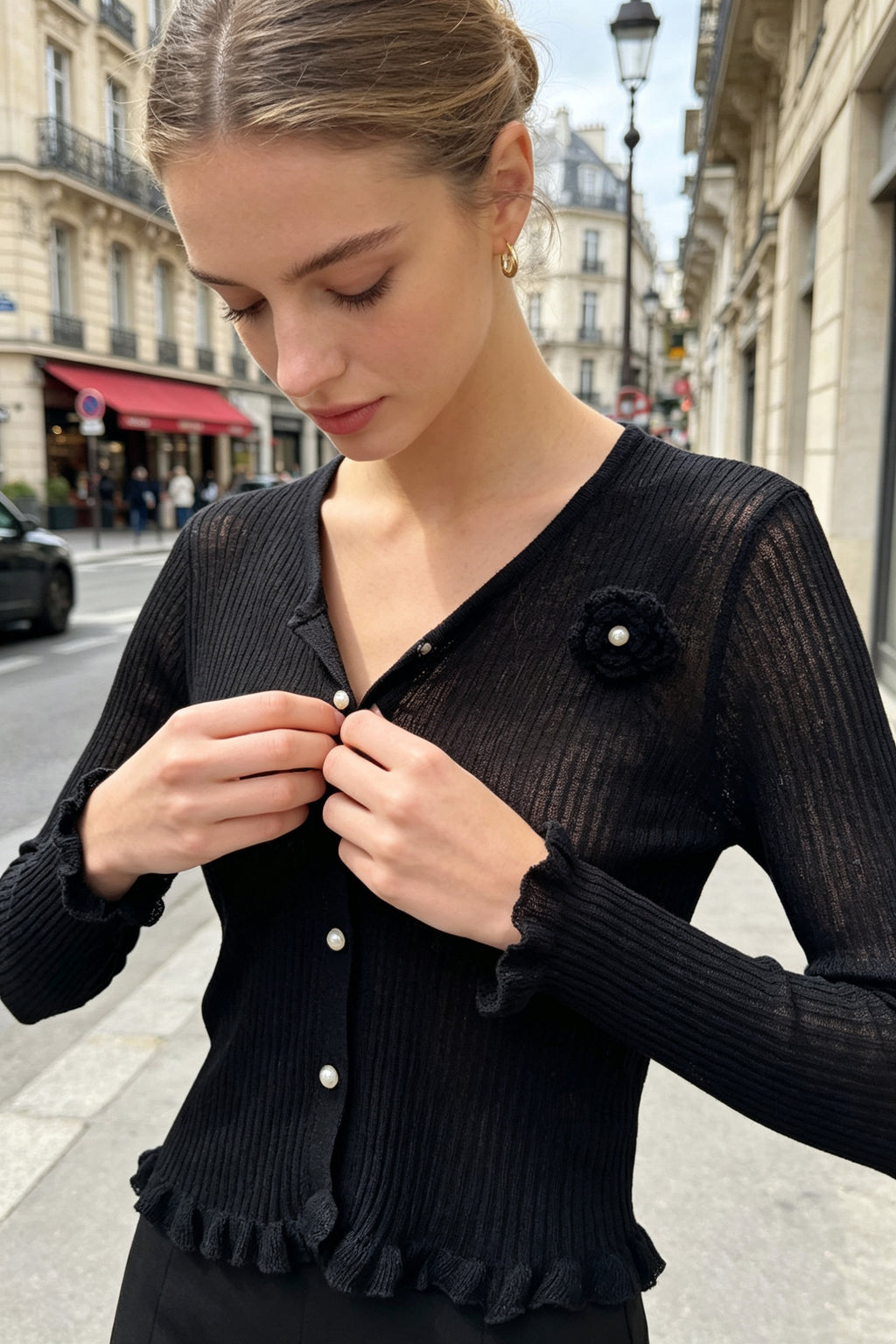 Q26 Pearl Button Sheer Cardigan Top