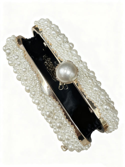Pearl-Embellished Square Clutch