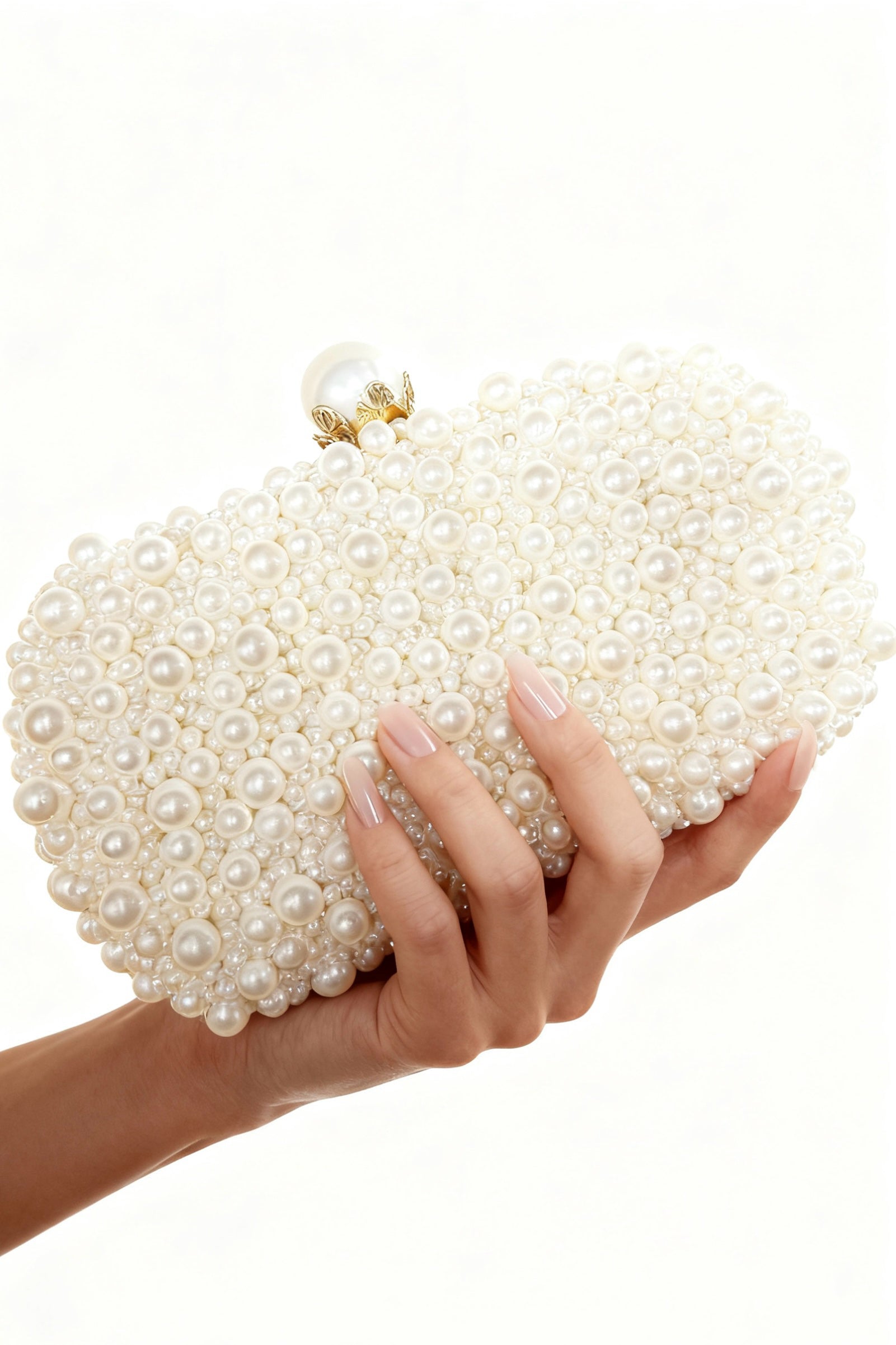 Pearl-Embellished Square Clutch