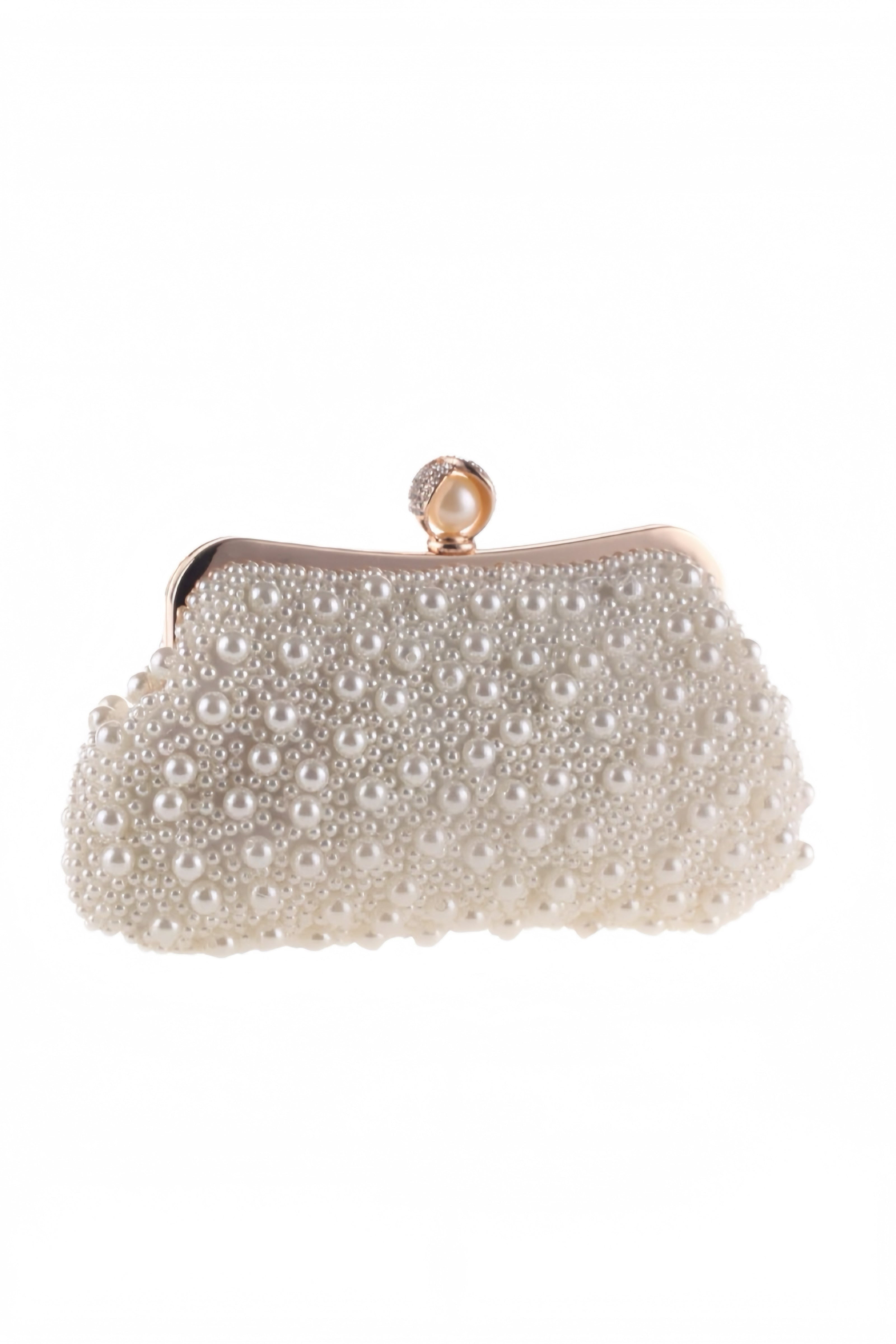 Pearl-Embellished Trapezoidal Clutch