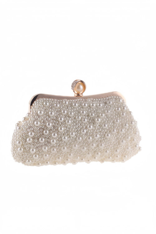 Pearl-Embellished Trapezoidal Clutch