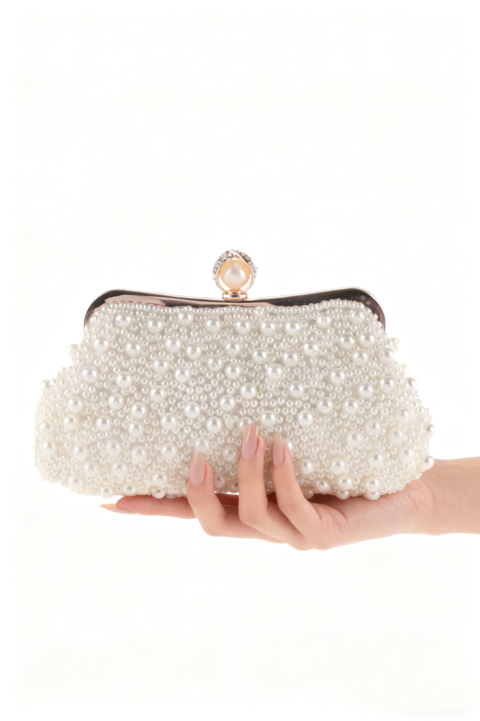 Pearl-Embellished Trapezoidal Clutch