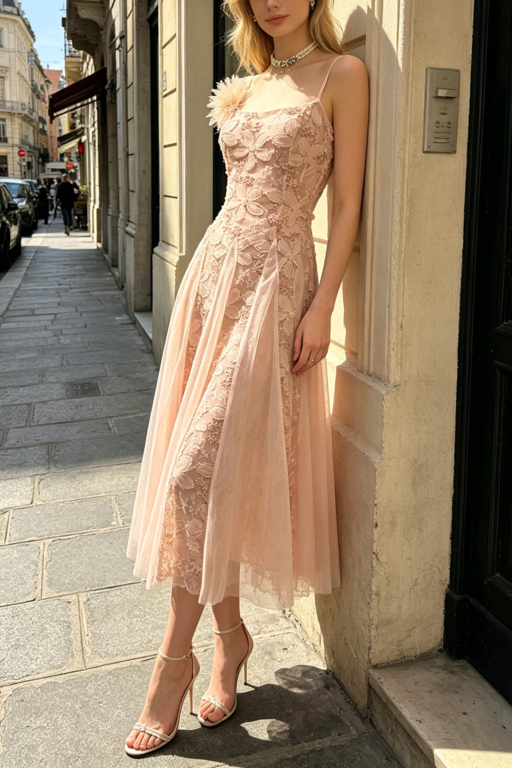 Q26 Blush Lace Tie-Back Dress