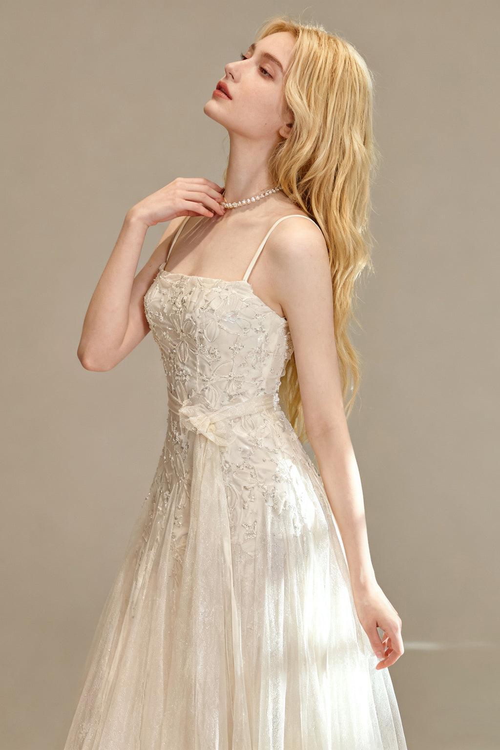 Q25 Cream Lace Tie-Back Dress