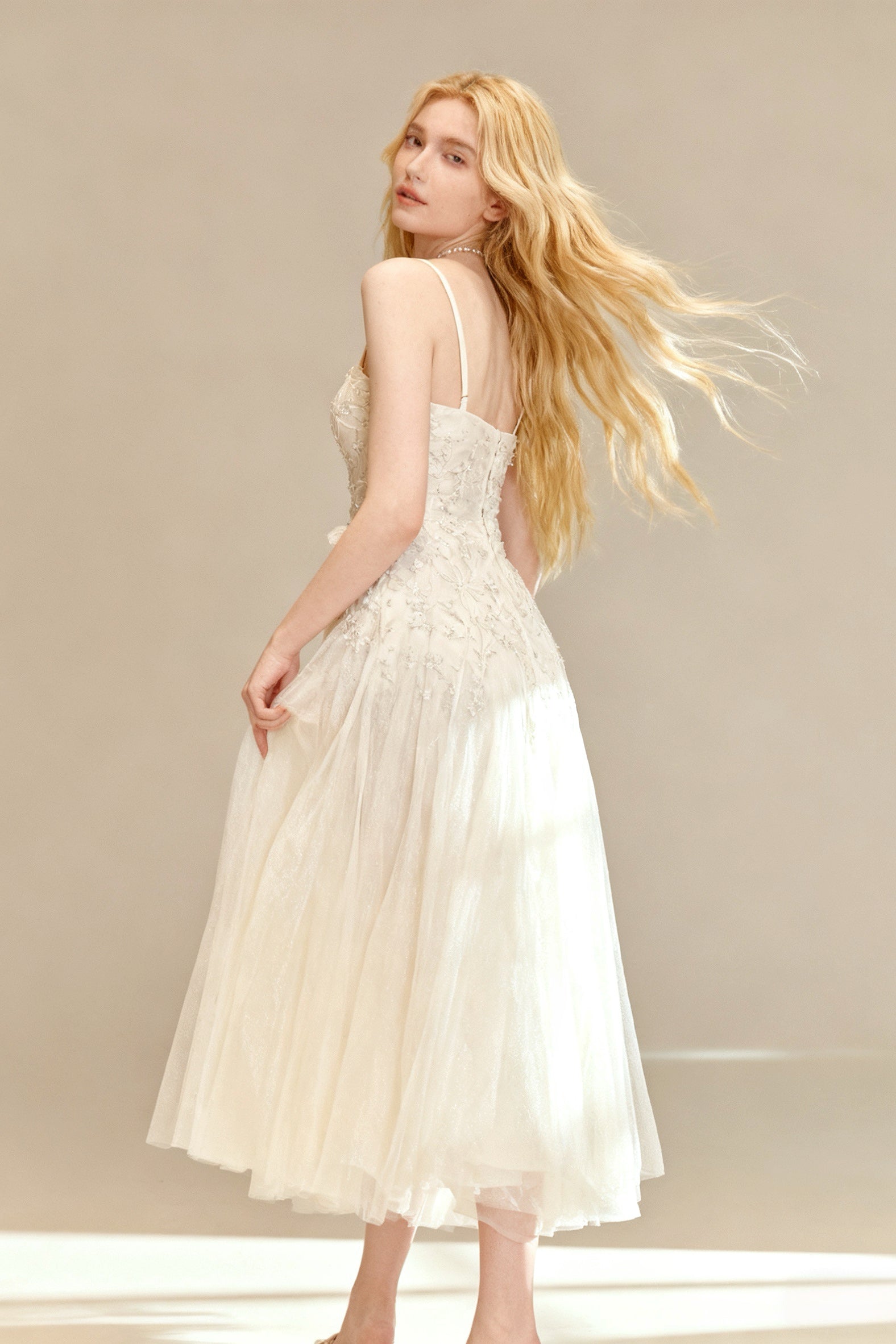 Q25 Cream Lace Tie-Back Dress