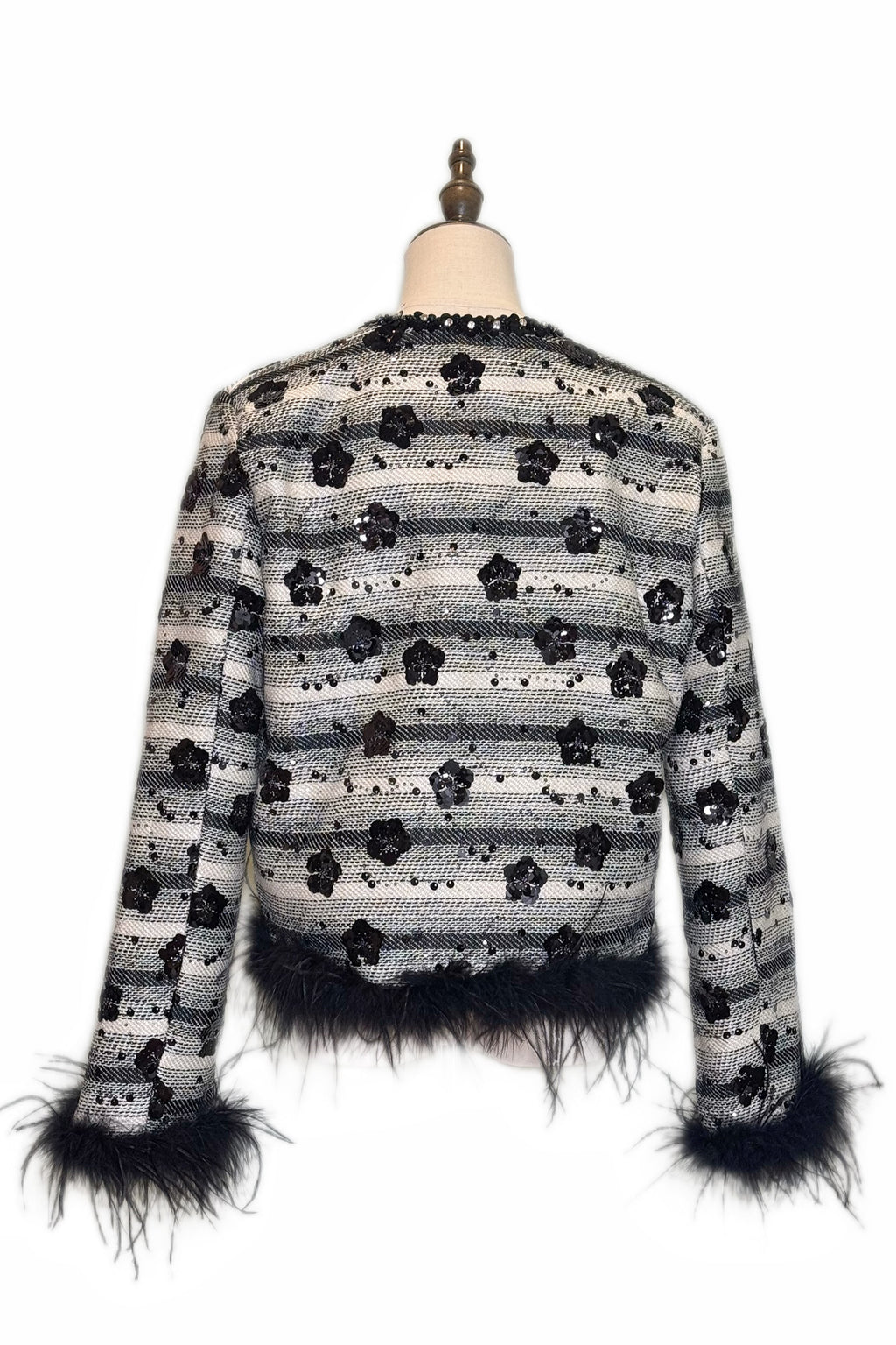 Q25 Sequin Tweed Jacket with Feather Trim