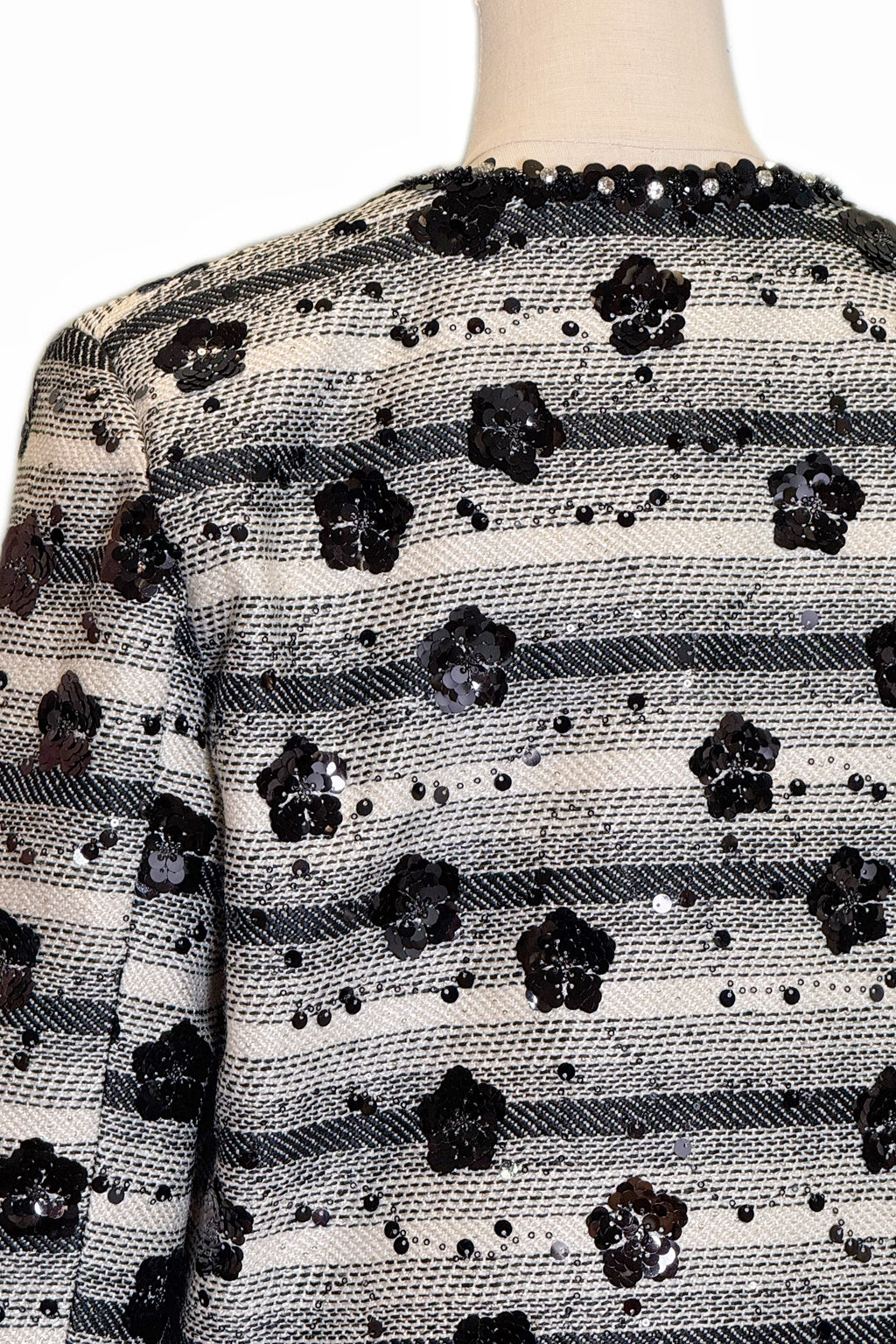 Q25 Sequin Tweed Jacket with Feather Trim