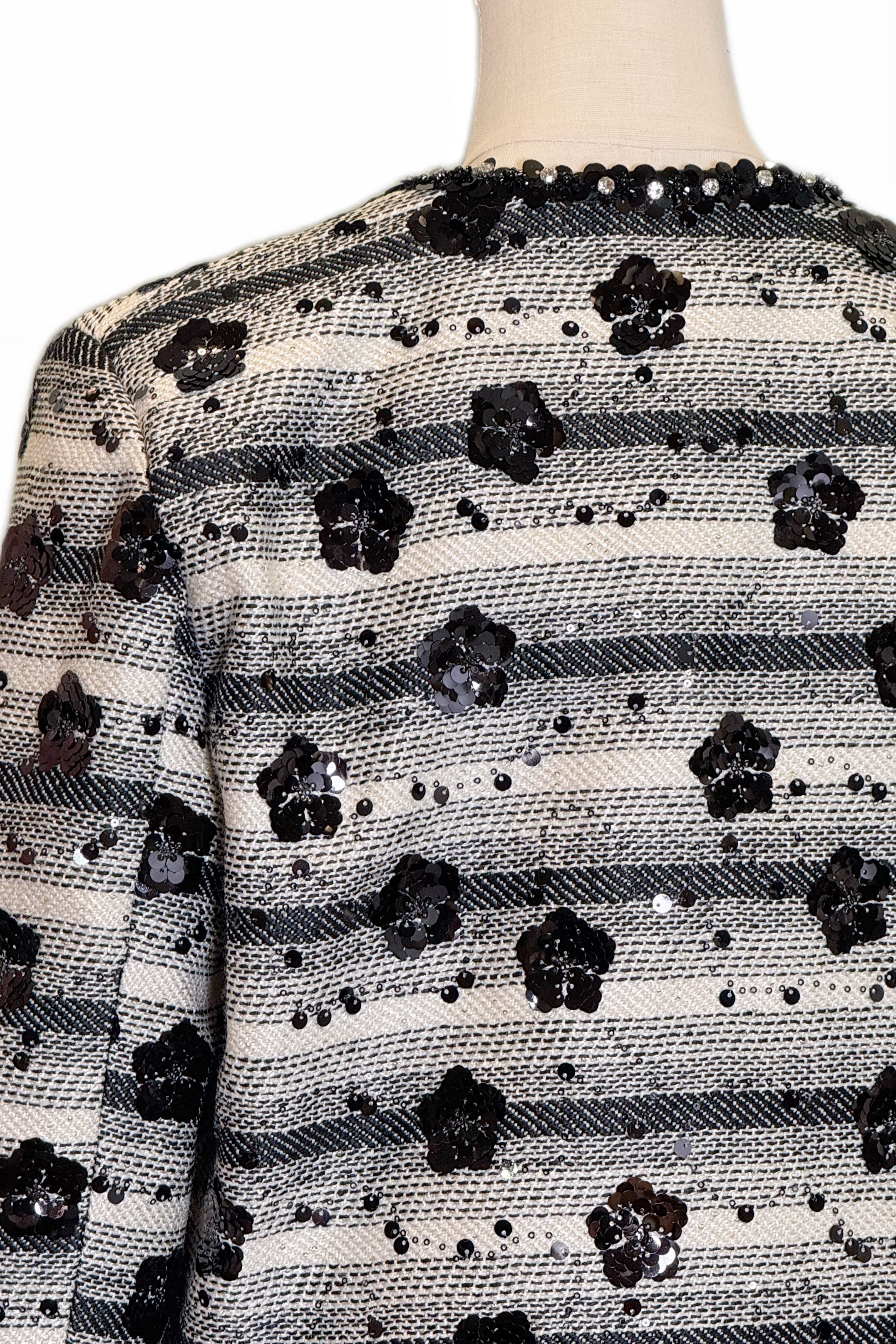 Q25 Sequin Tweed Jacket with Feather Trim