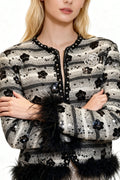 Q25 Sequin Tweed Jacket with Feather Trim