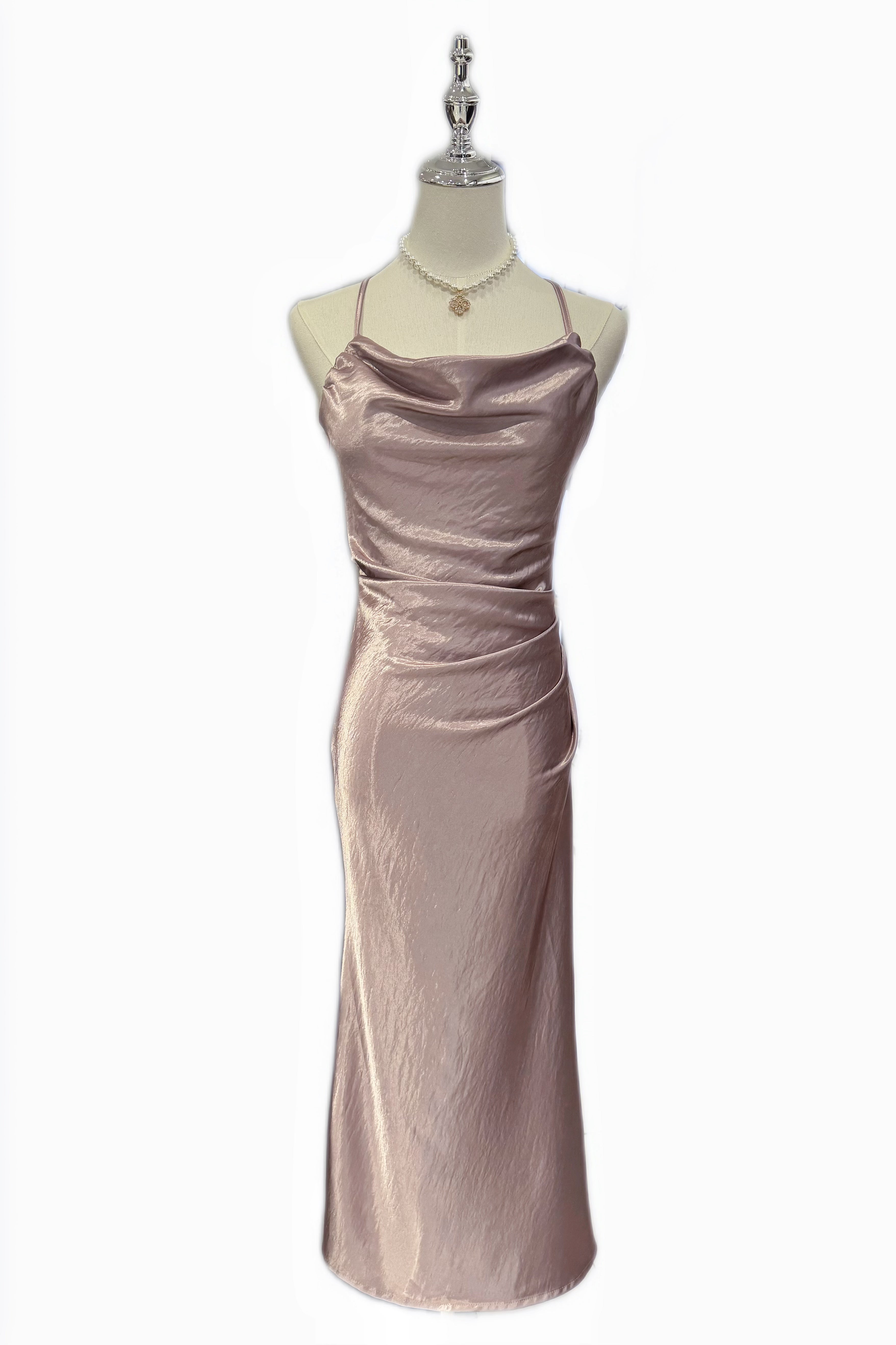 Q25 Satin Open-Back Long Dress