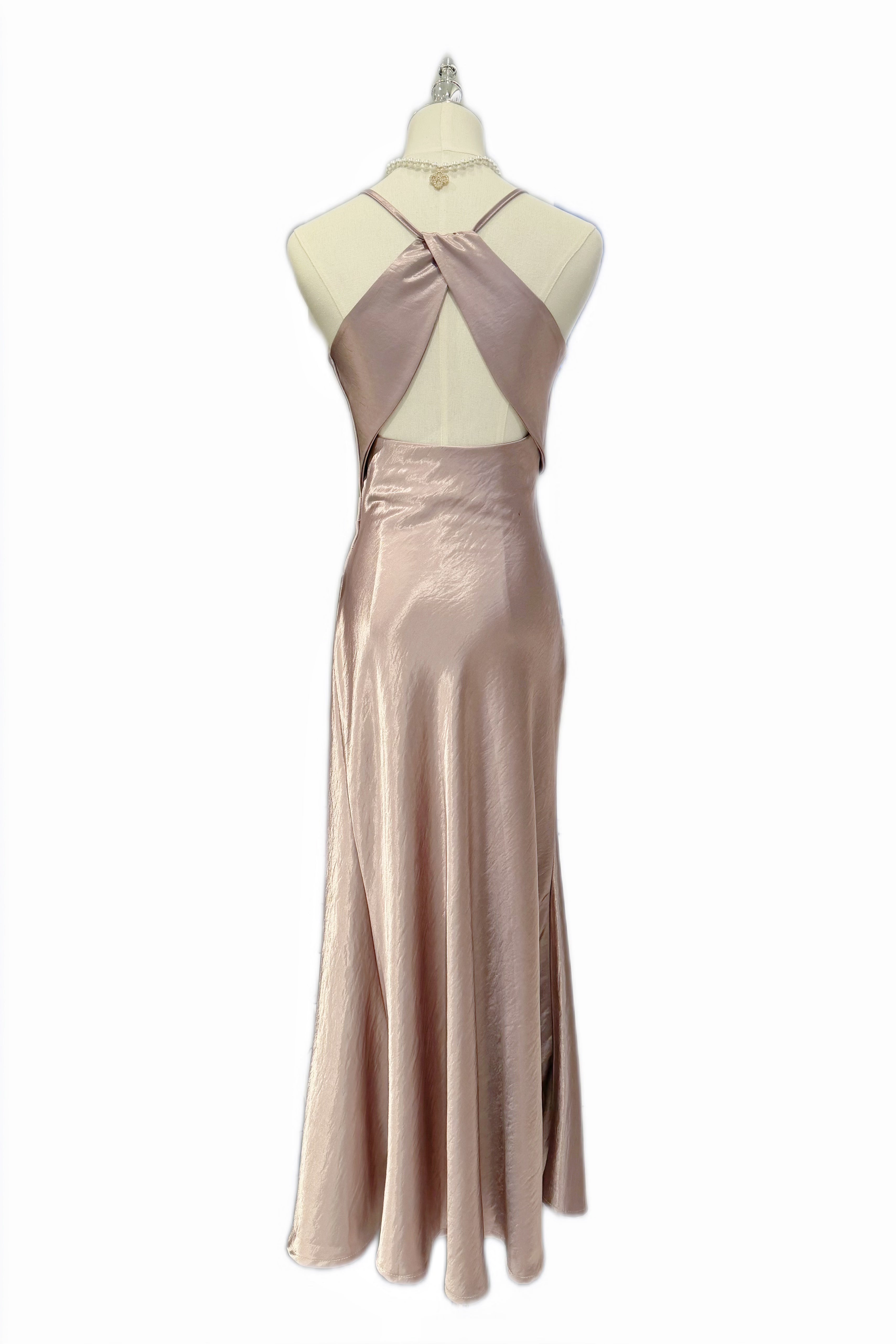 Q25 Satin Open-Back Long Dress