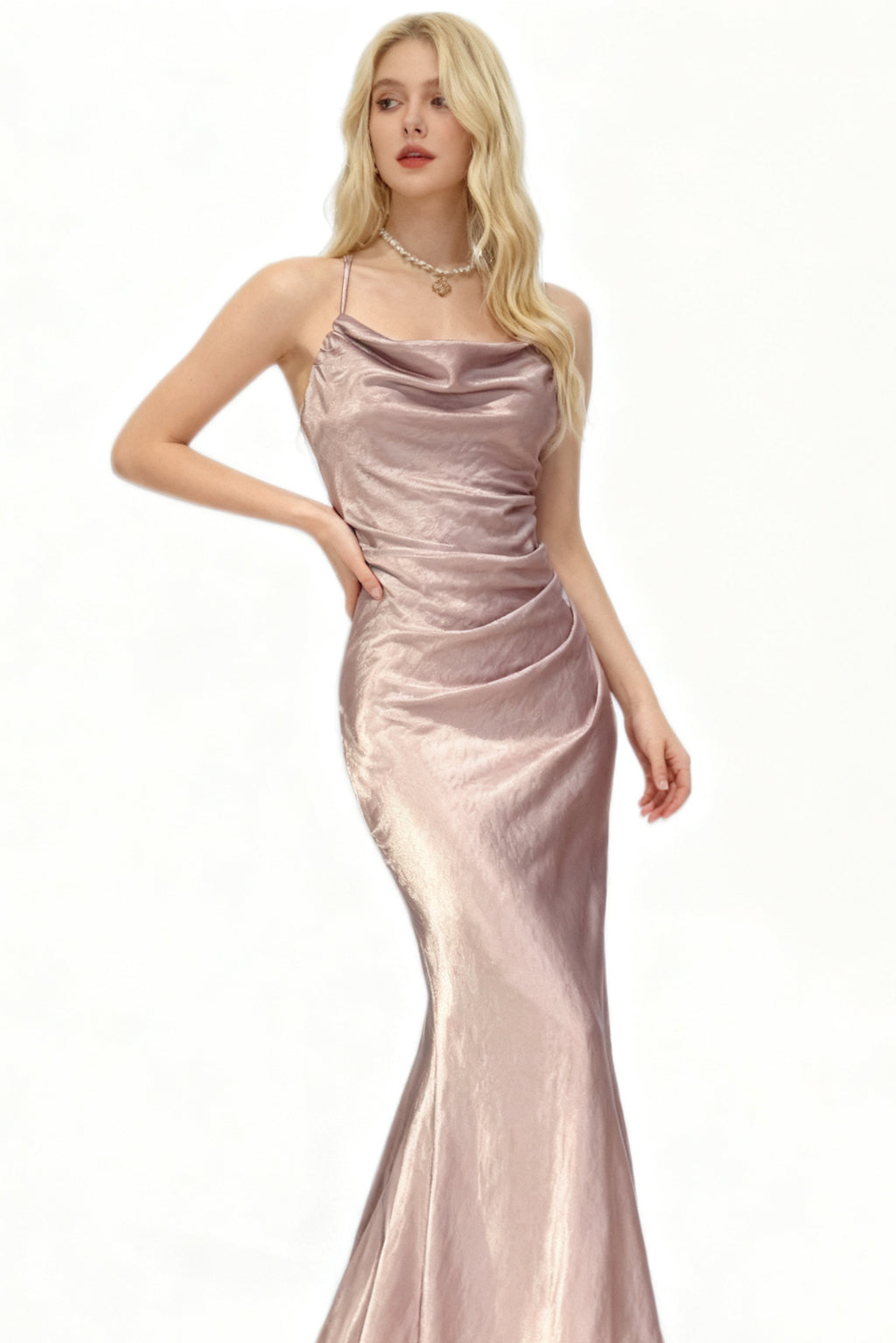 Q25 Satin Open-Back Long Dress