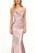 Q25 Satin Open-Back Long Dress