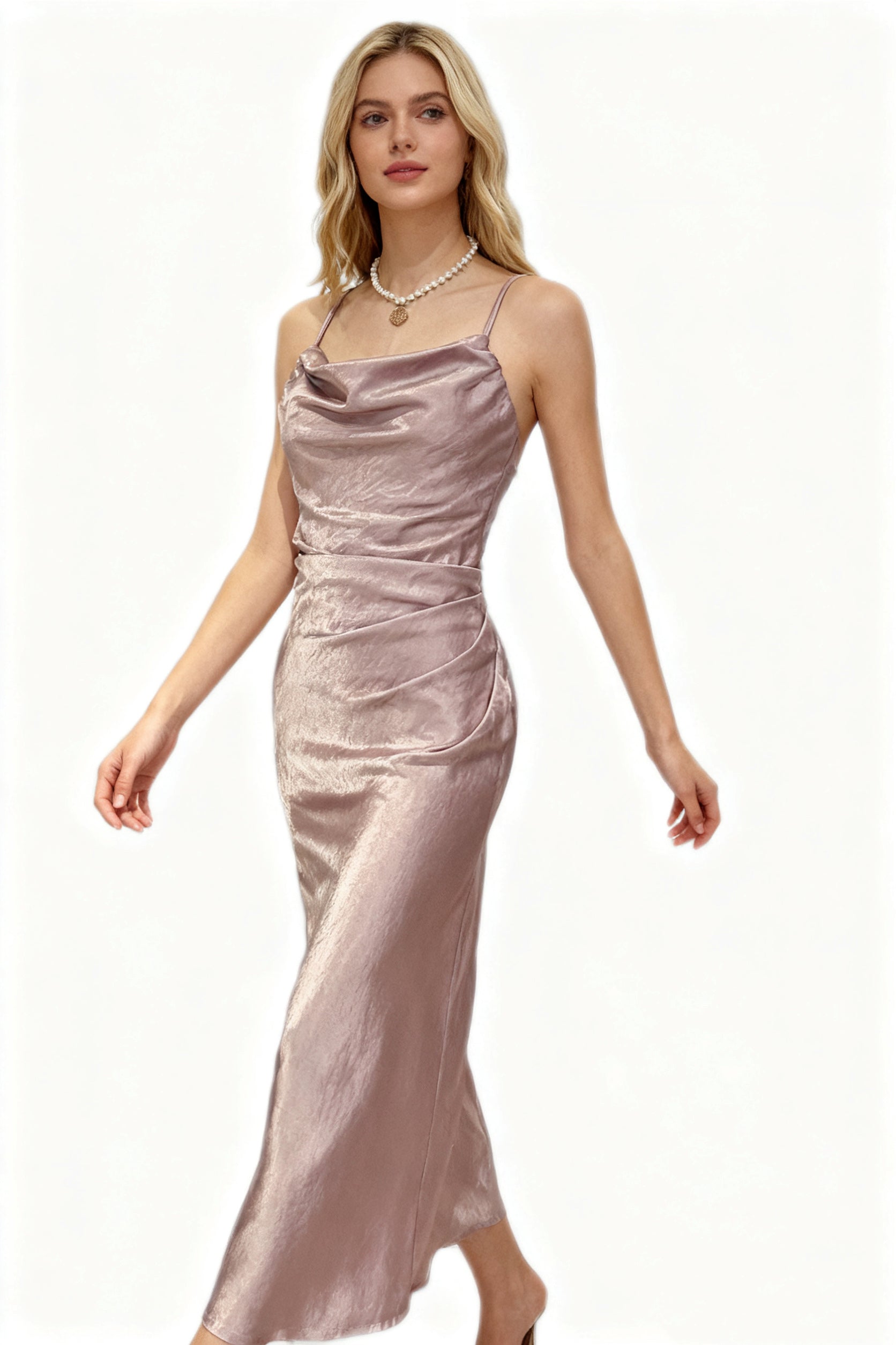 Q25 Satin Open-Back Long Dress