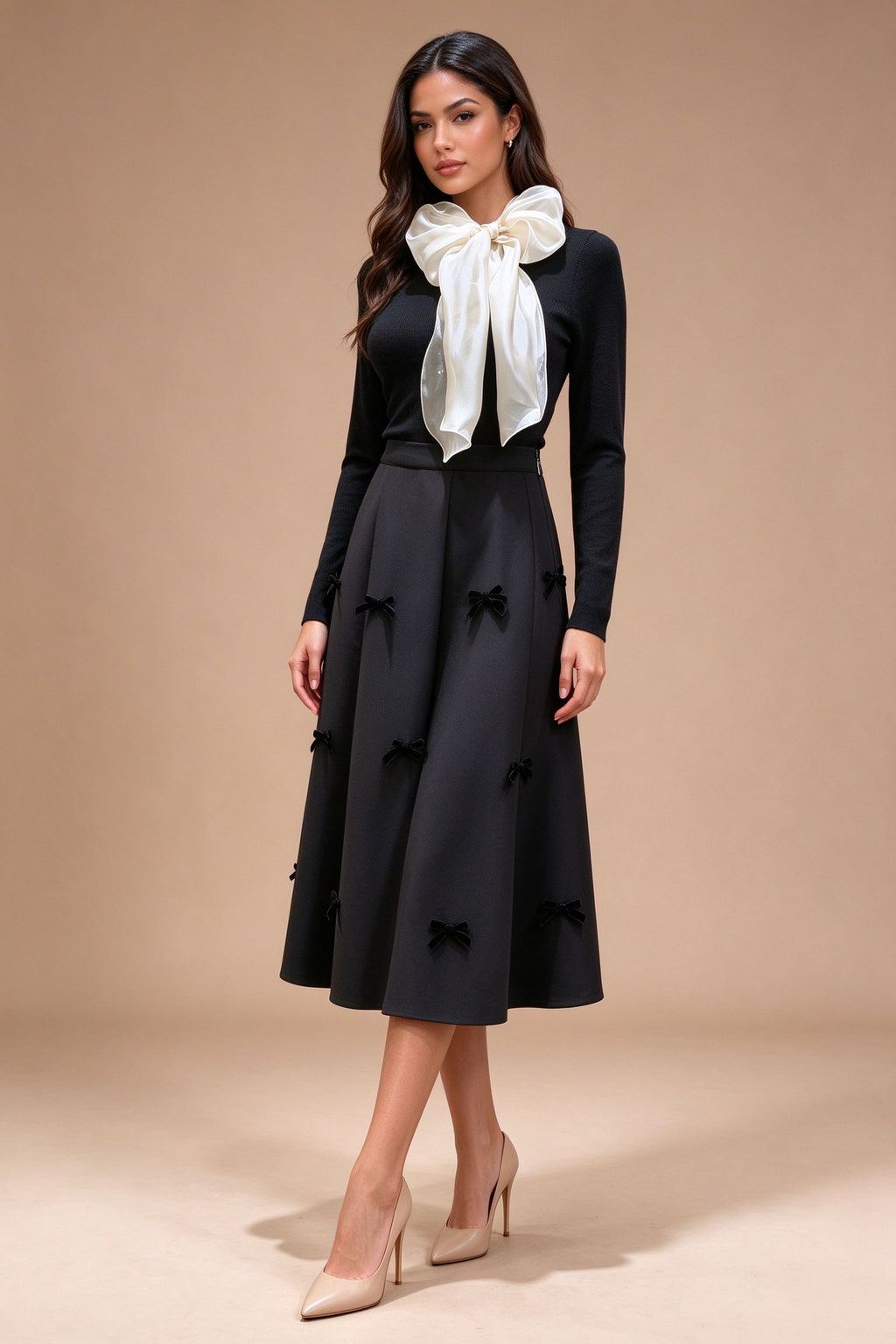 Q26 Sheer Bow Ribbed Sweater