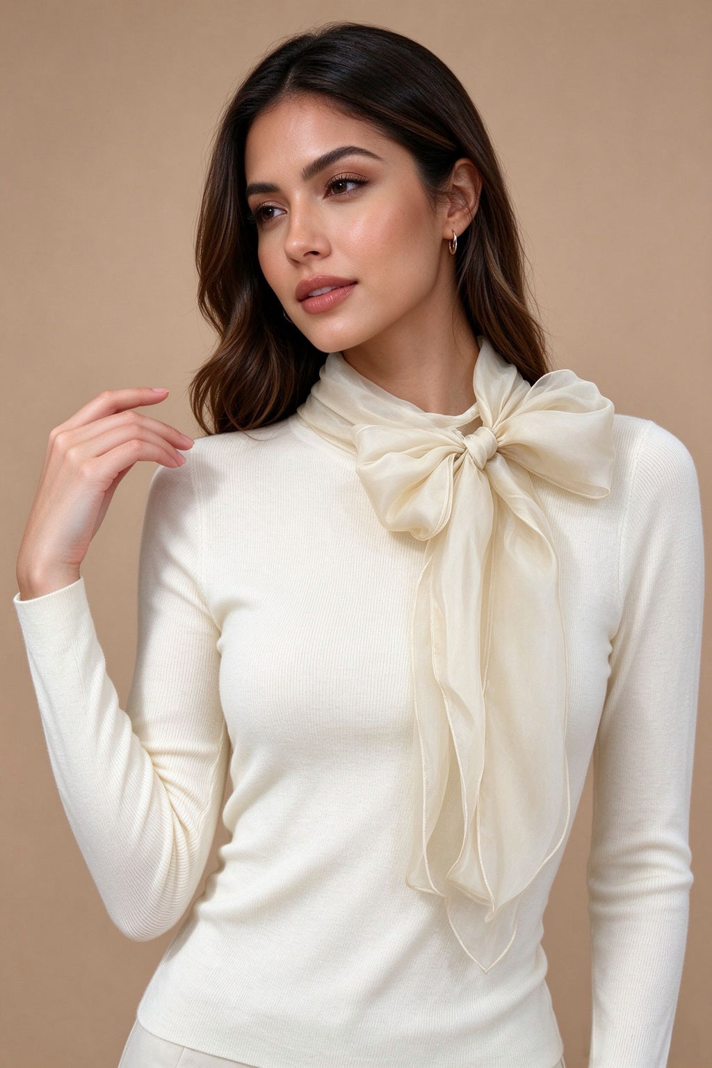 Q26 Sheer Bow Ribbed Sweater