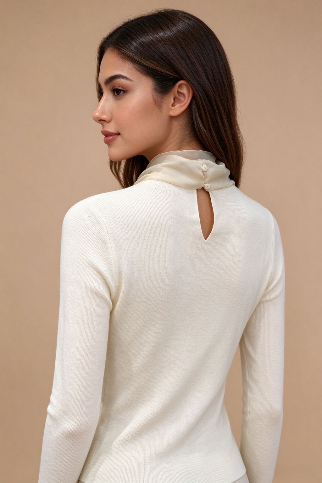 Q26 Sheer Bow Ribbed Sweater