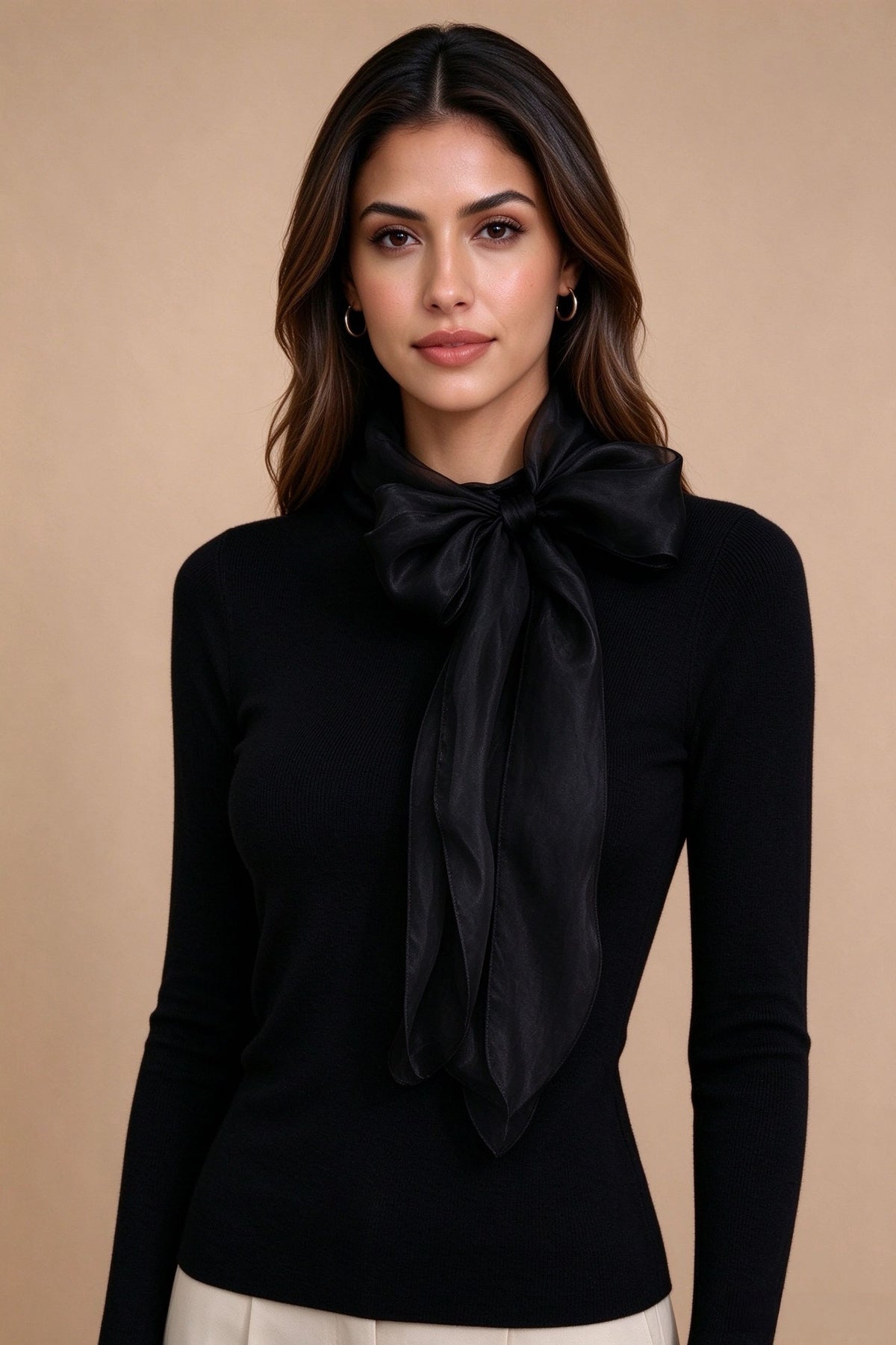 Q26 Sheer Bow Ribbed Sweater