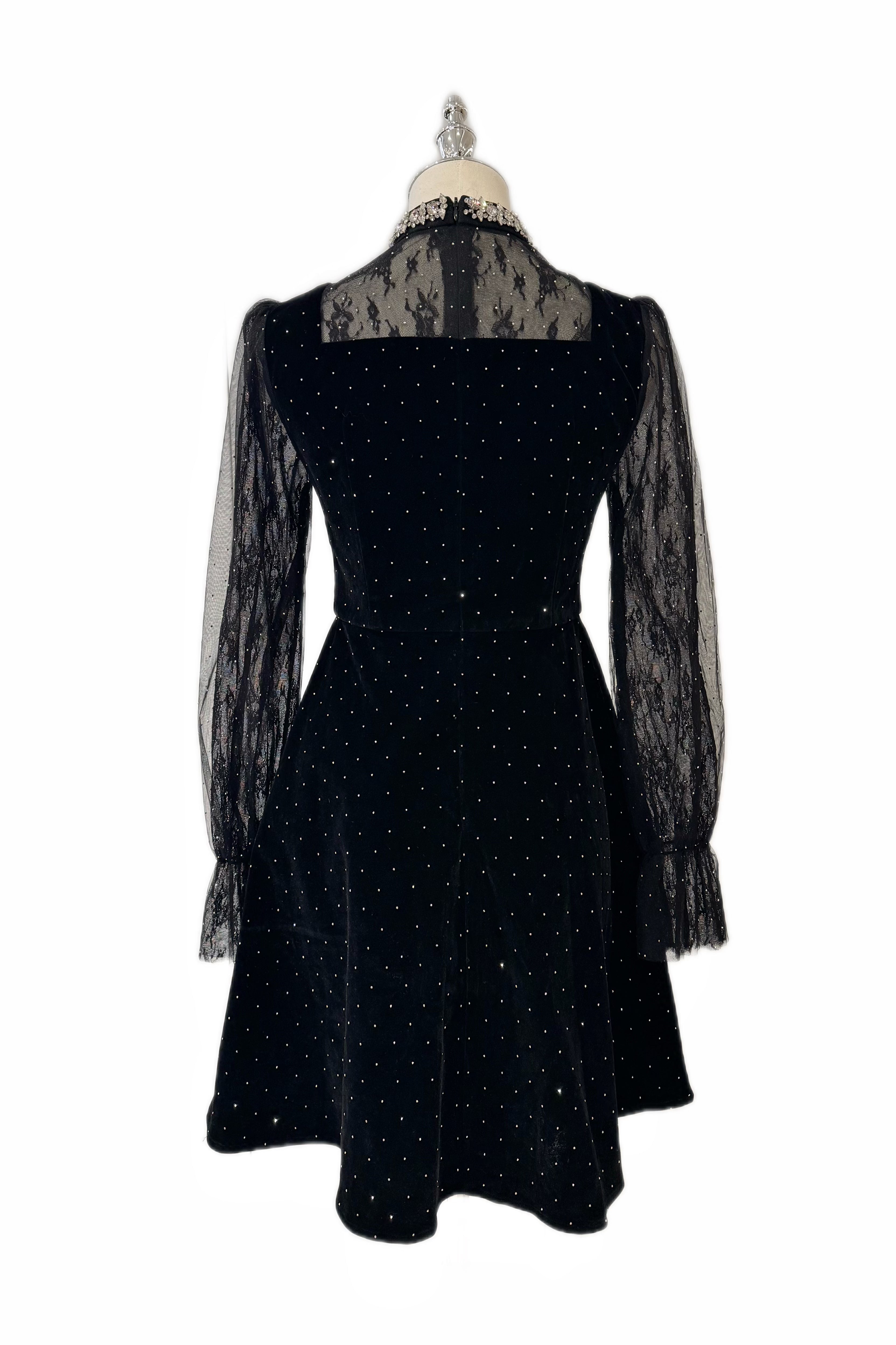Q25 Black Velvet Lace Sleeve Dress