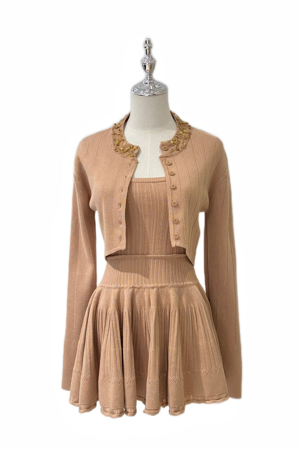 Q25 Jewel-Neck Two-Piece Sweater Dress Set